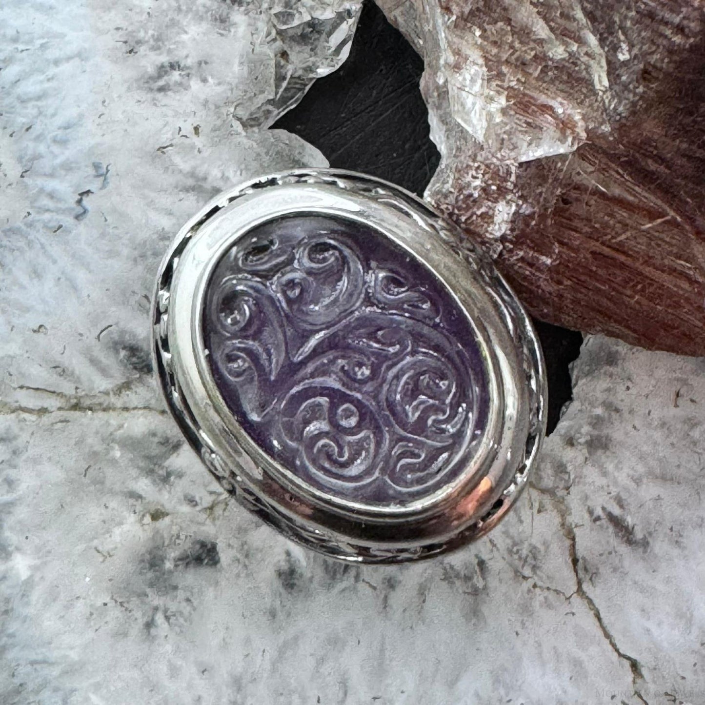 Carolyn Pollack Sterling Silver Oval Amethyst & Carved Clear Quartz Doublet Ring Size 6 For Women