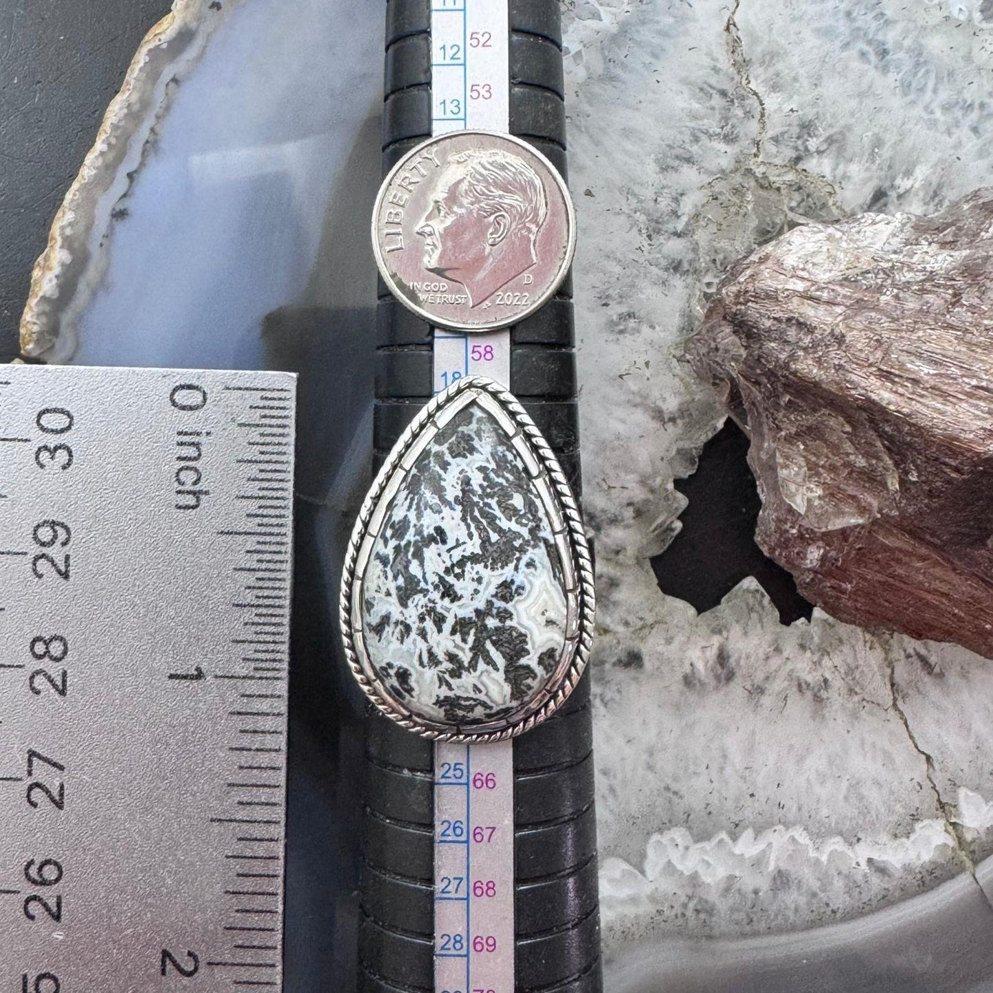 Sterling Silver Southwestern Style Teardrop Parral Dendritic Decorated Ring Size 10 For Women