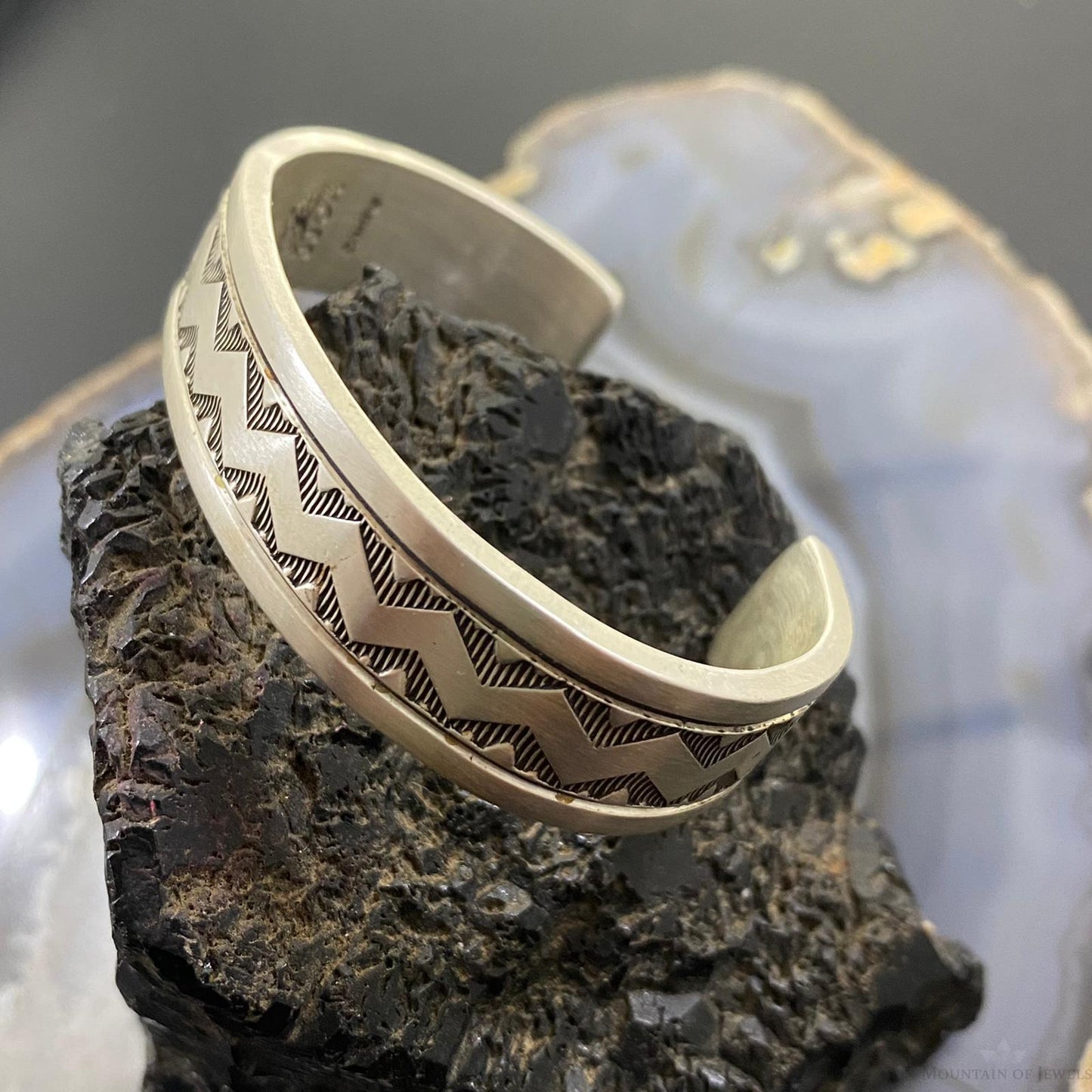 J J Otero Native American Sterling Silver Stamped Stackable Bracelet For Women