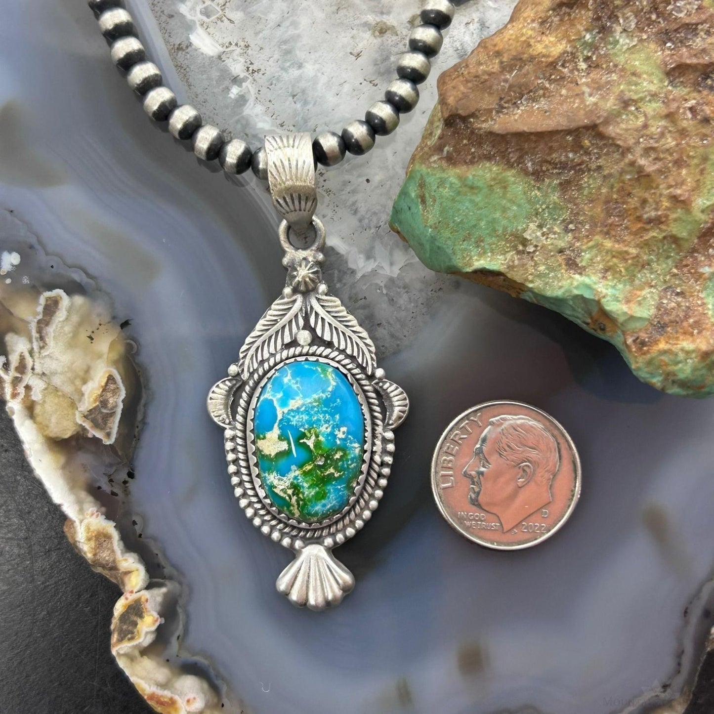 Sterling Silver Southwestern Style Sonora Gold Turquoise Decorated Pendant For Women