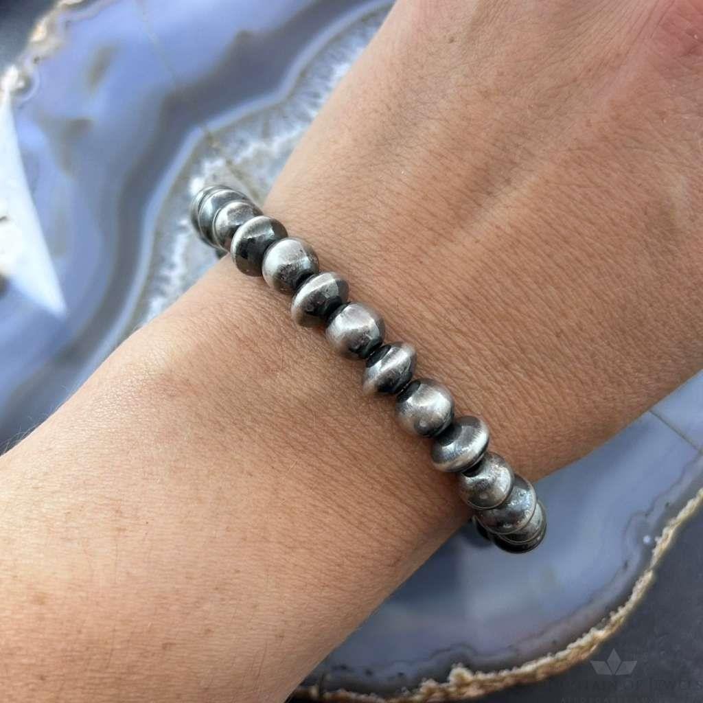 Carolyn Pollack Sterling Silver Navajo Pearl Style Beads Stretch Bracelet For Women