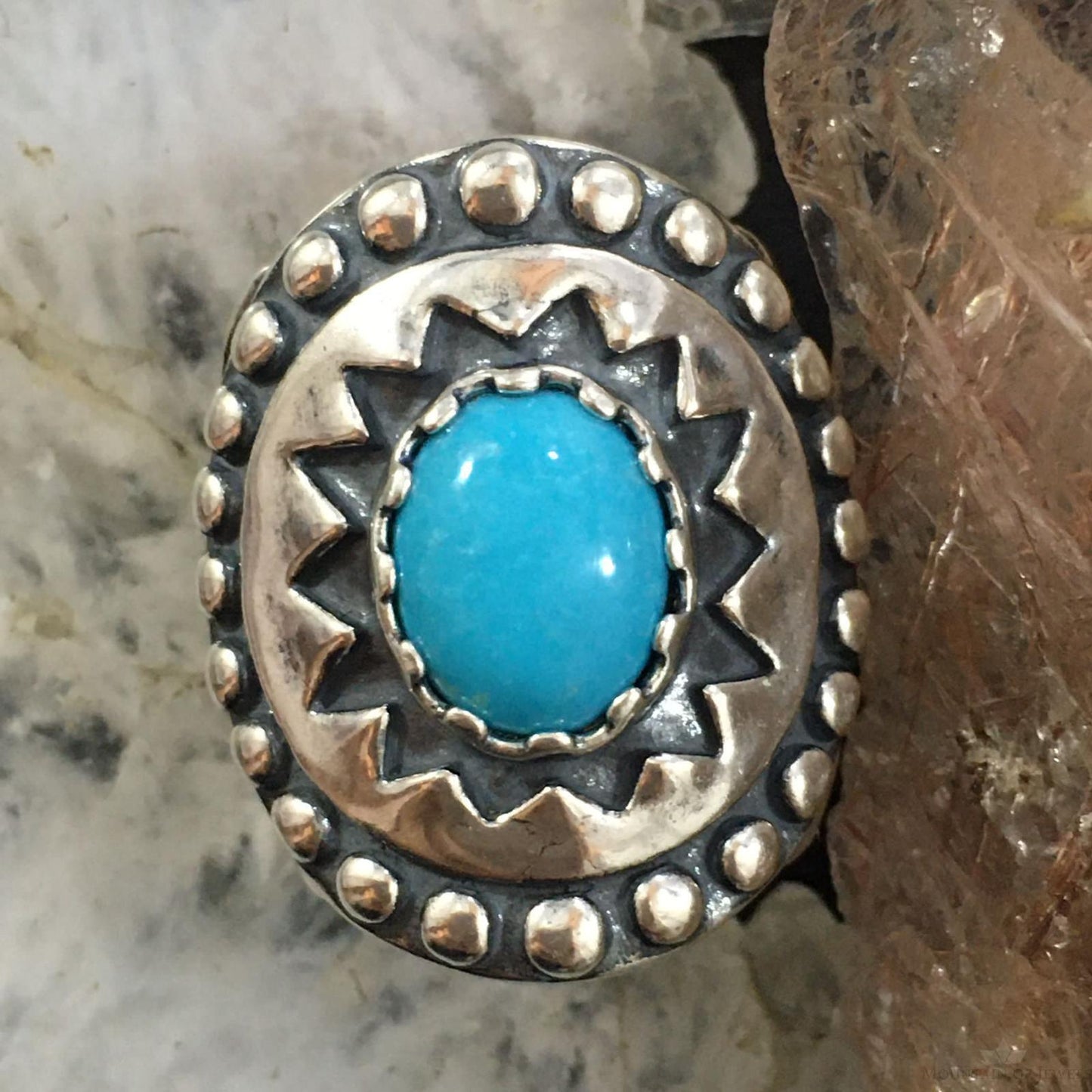 Carolyn Pollack Vintage Southwestern Style Sterling Oval Blue Turquoise Decorated Ring For Women