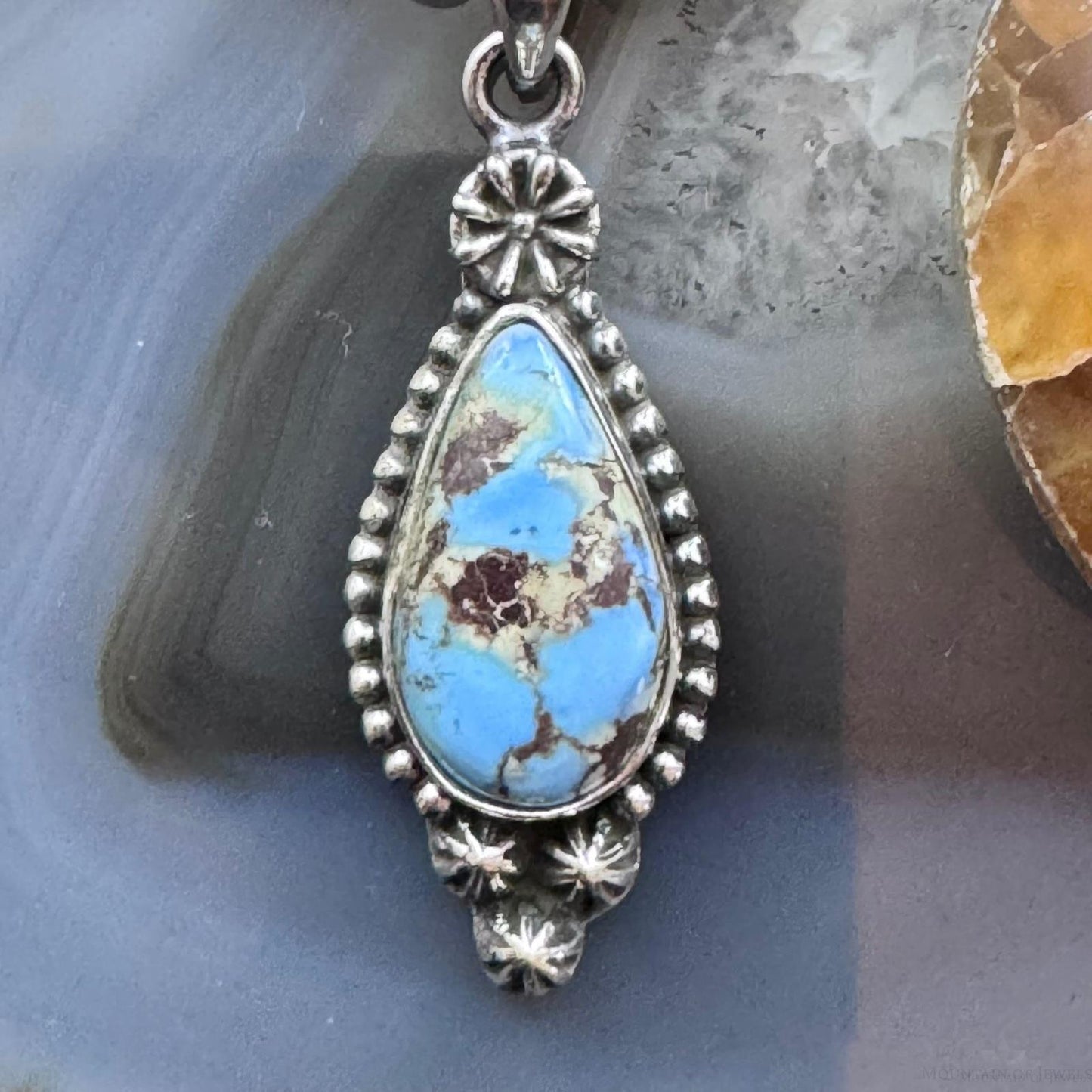 Sterling Silver Southwestern Style Teardrop Golden Hill Turquoise Pendant For Women #1
