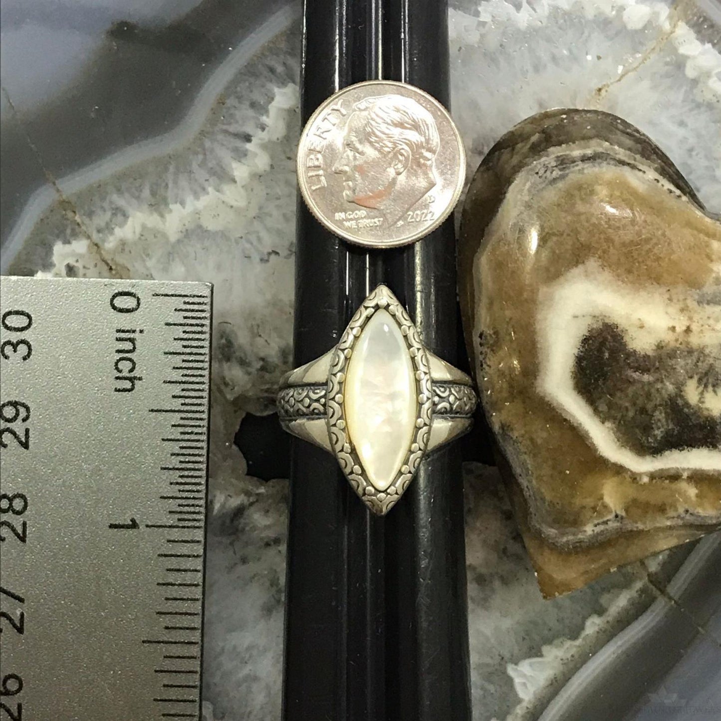 Carolyn Pollack Sterling Silver Marquise Moonstone Decorated Ring Size 8.25 For Women