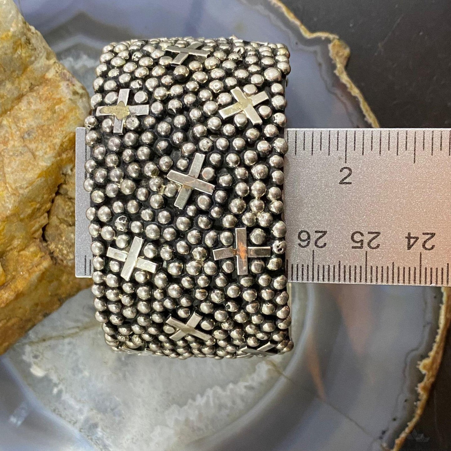 Gabby Jurado Native Sterling Silver Raindrops & Crosses Wide Bracelet For Women