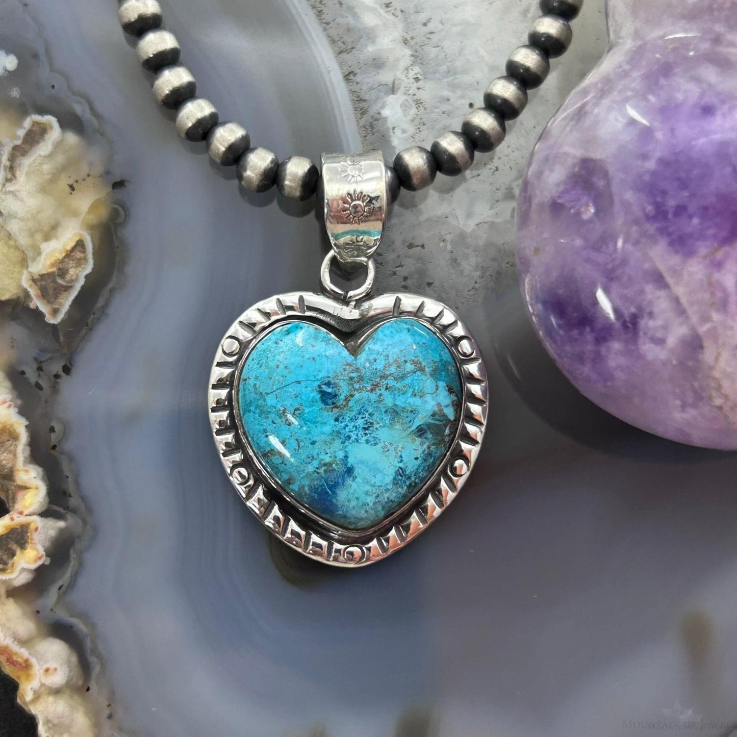 Sterling Silver Southwestern Style Chrysocolla Heart Shape Pendant For Women