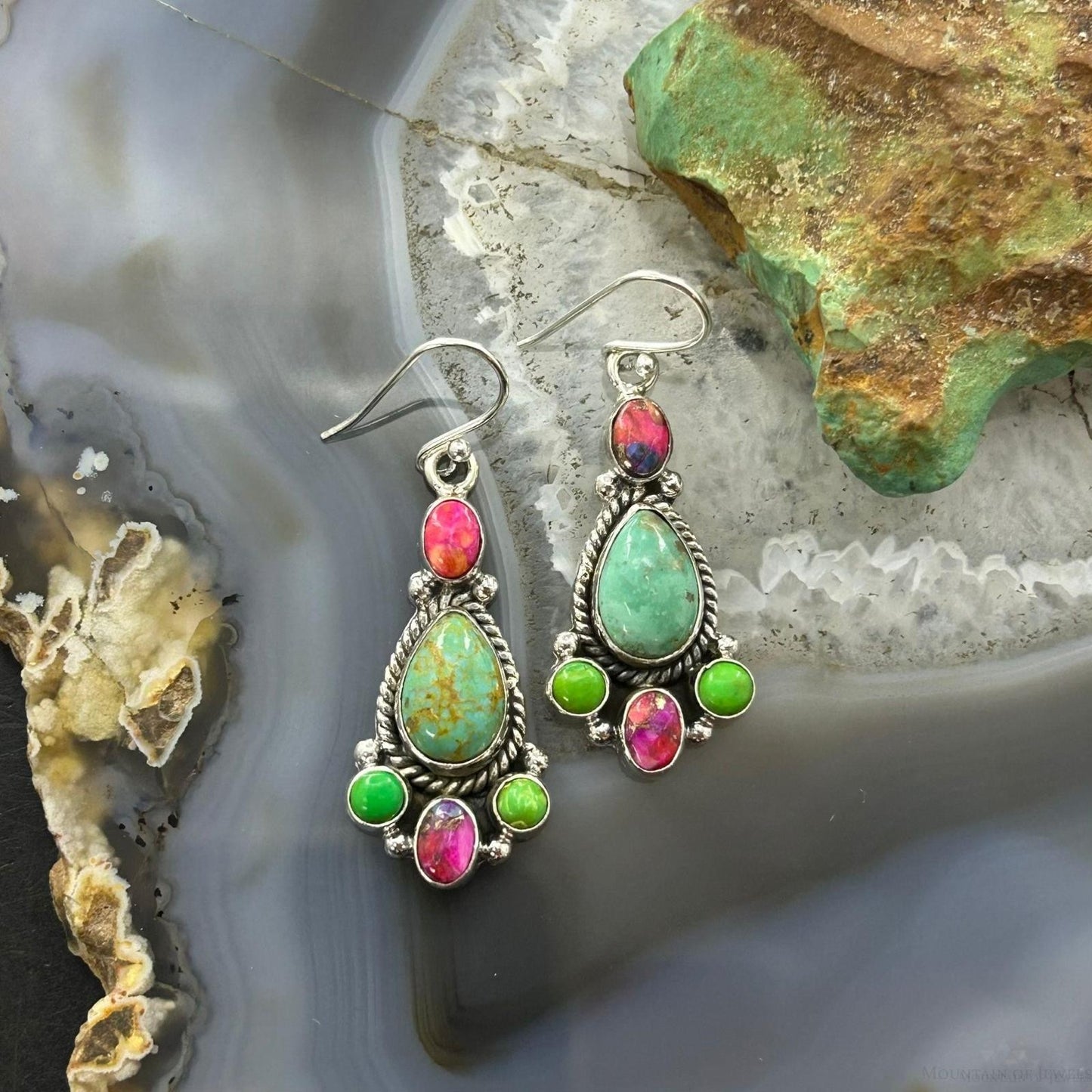 Sterling Silver Southwestern Style Multistone Dangle Earrings For Women #4