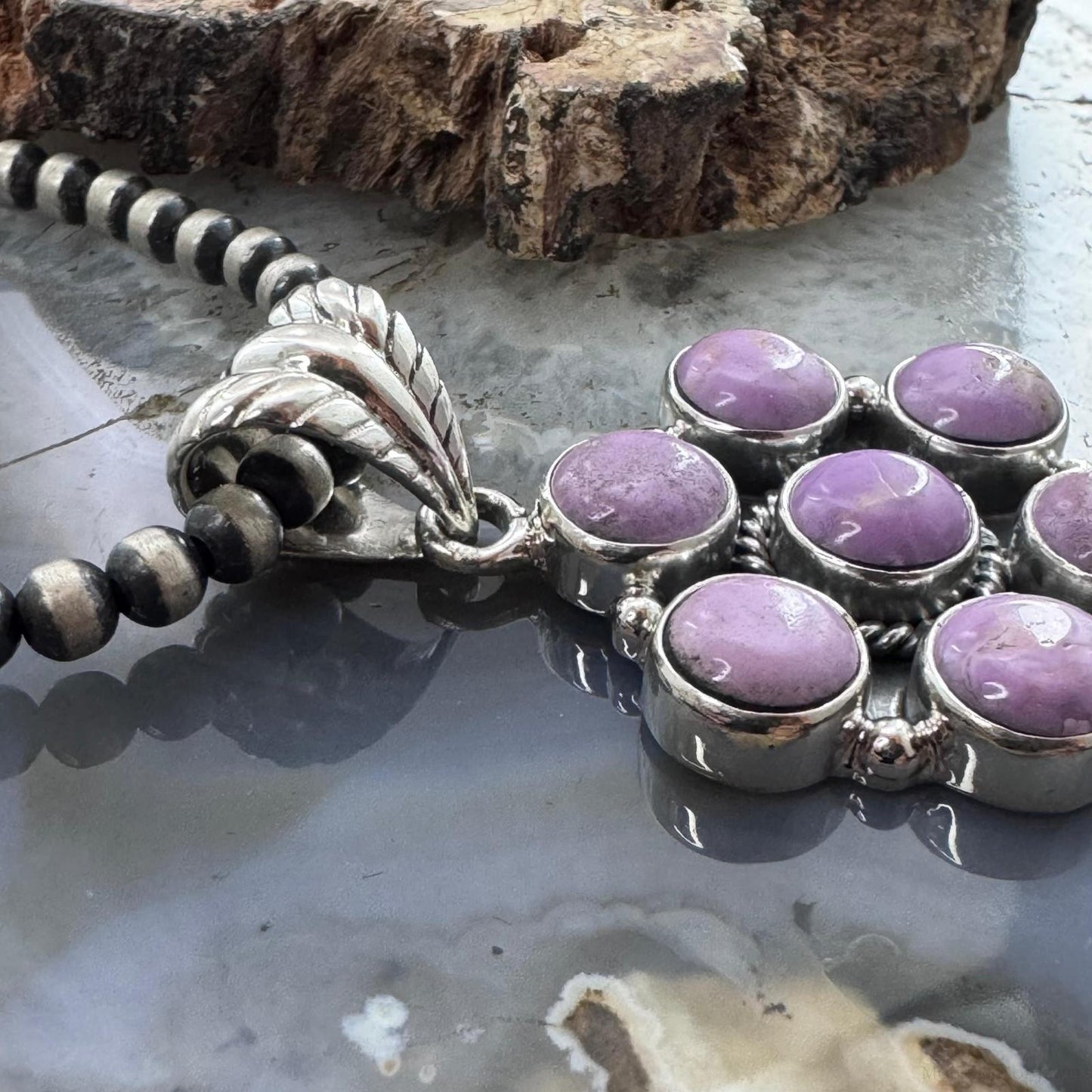 Native American Sterling Silver Phosphosiderite Decorated Cluster Pendant For Women