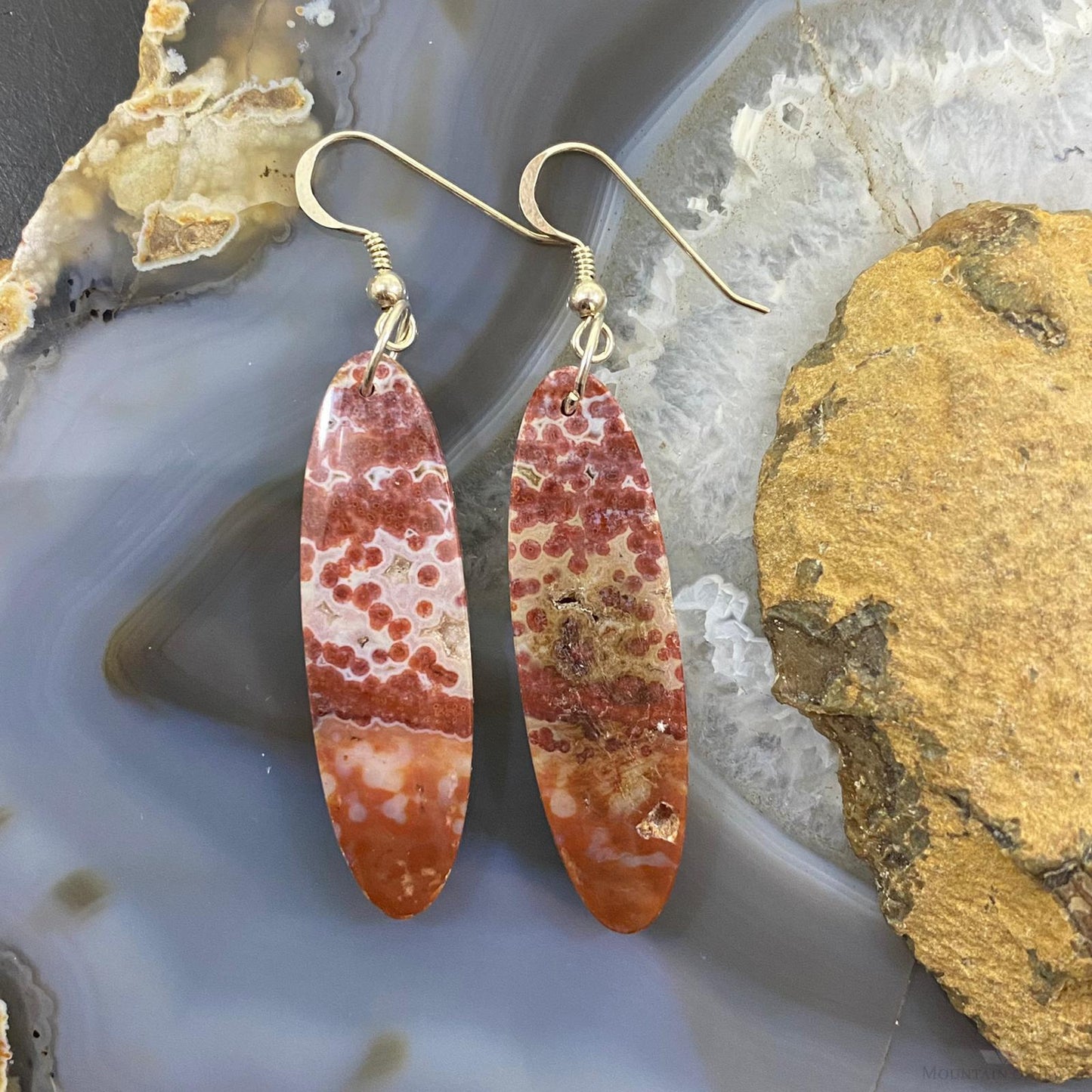Sterling Silver Oval Red Jasper Slab Dangle Earrings For Women #088
