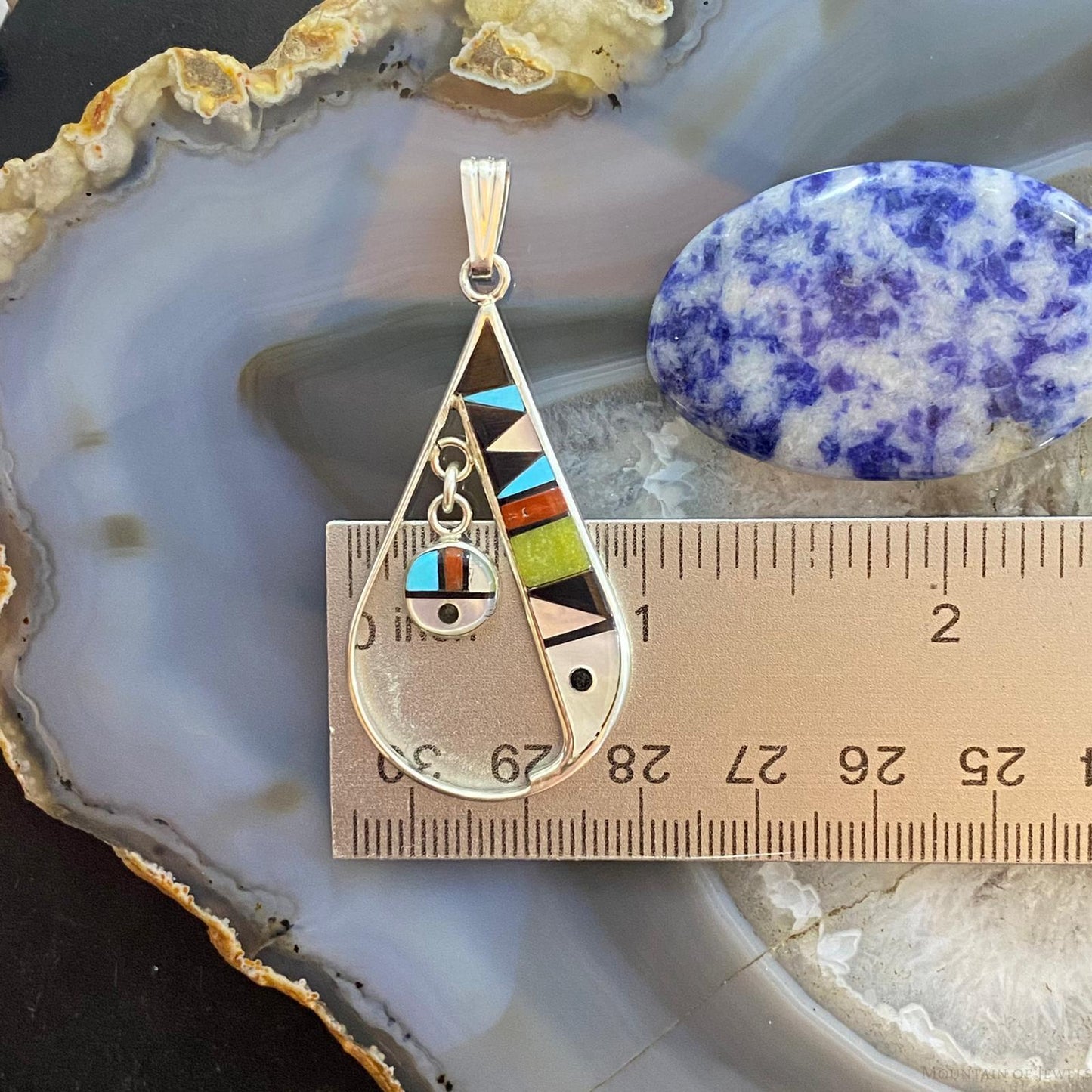 Sheryl Edaakie Zuni Sterling Silver Multistone Inlay Teardrop Pendant #1
