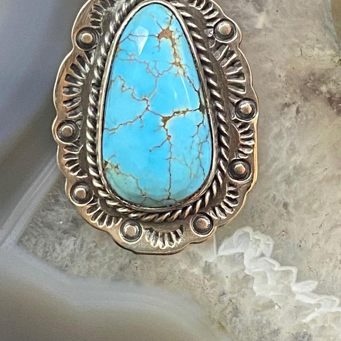 Tim Vanderver Sterling Teardrop Kingman Turquoise Decorated Pendant For Women