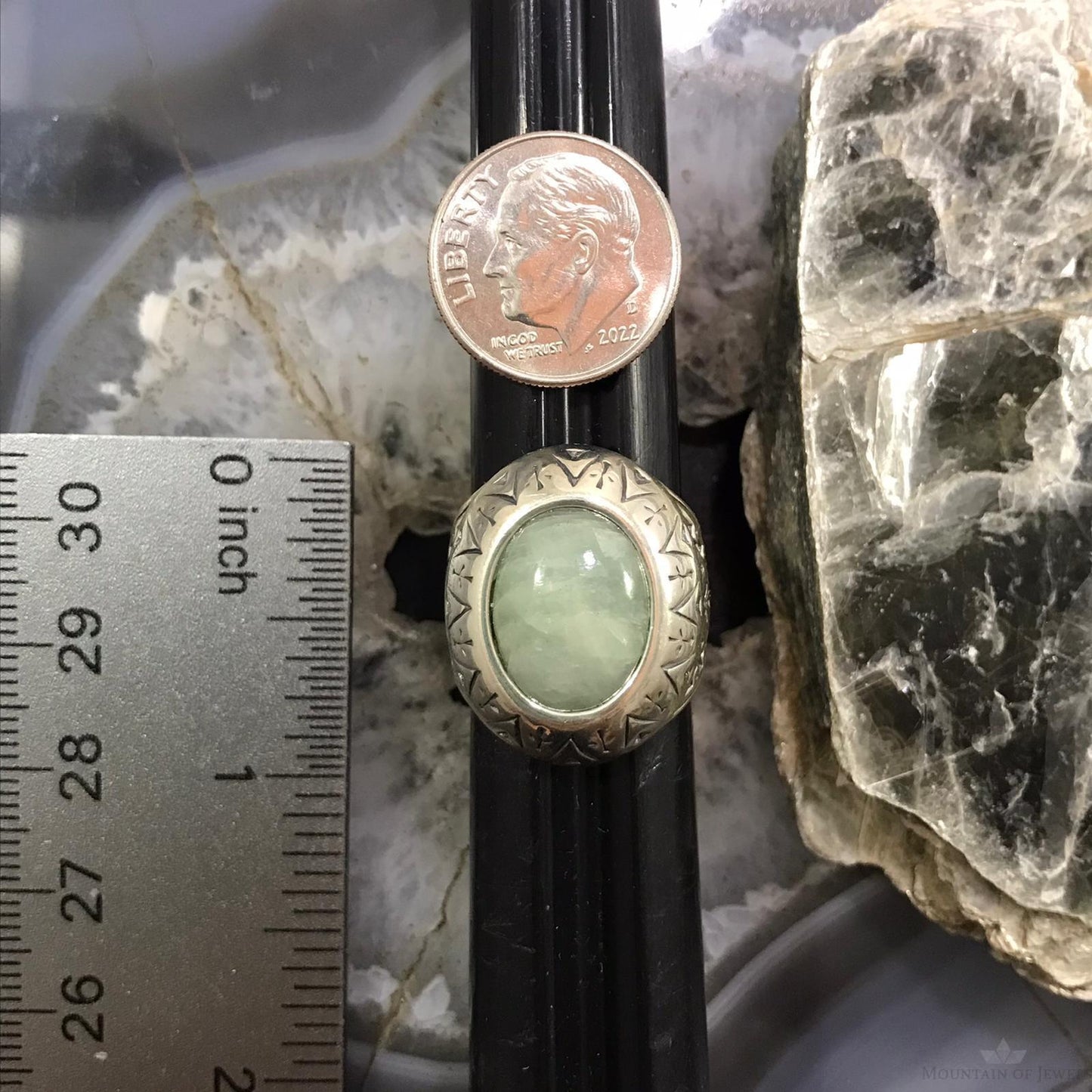 Carolyn Pollack Sterling Silver Oval Amazonite Decorated Ring Size 6 For Women