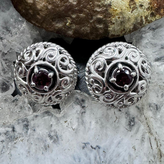 Carolyn Pollack Sterling Silver Faceted Round Garnet Omega Back Stud Earrings For Women