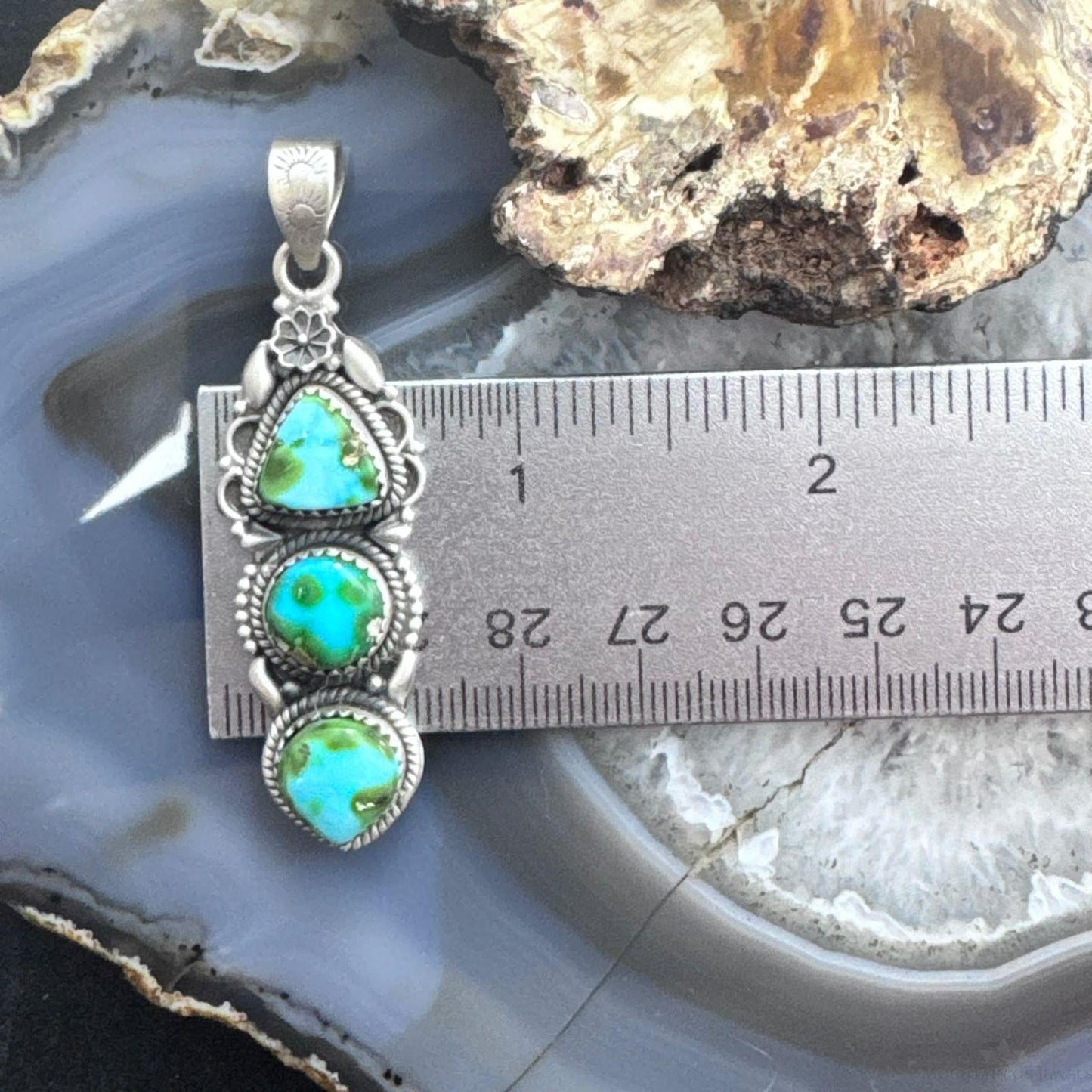 Sterling Silver Southwestern Style 3 Sonora Gold Turquoise Decorated Pendant For Women