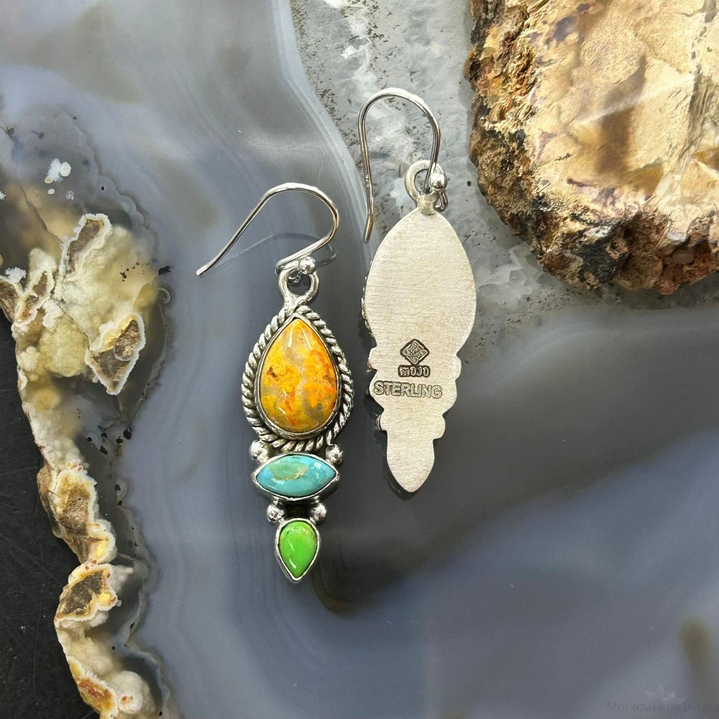 Sterling Silver Southwestern Style Multistone Dangle Earrings For Women #2