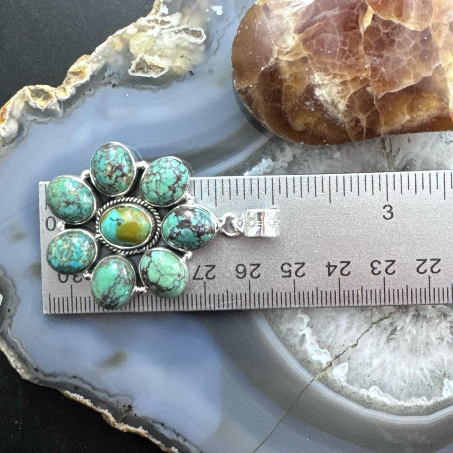 Sterling Silver Southwestern Style Oval Turquoise Cluster Pendant For Women