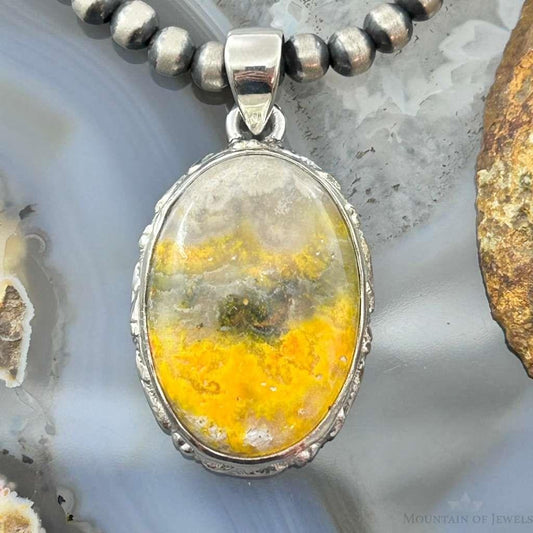 Sterling Silver Southwestern Style Oval Yellow Jasper Pendant For Women #1
