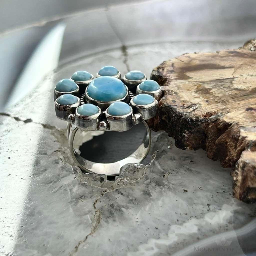 Sterling Silver Southwestern Style Larimar Cluster Ring Size 7 For Women