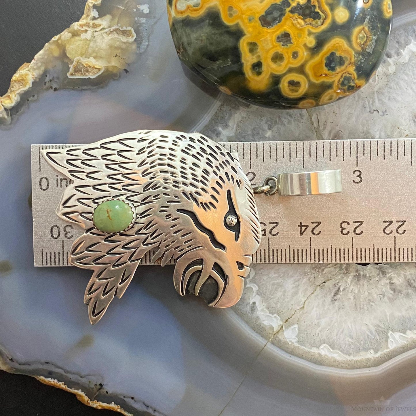 Tommy & Rosita Singer Sterling Silver Green Turquoise Overlay Eagle Pendant