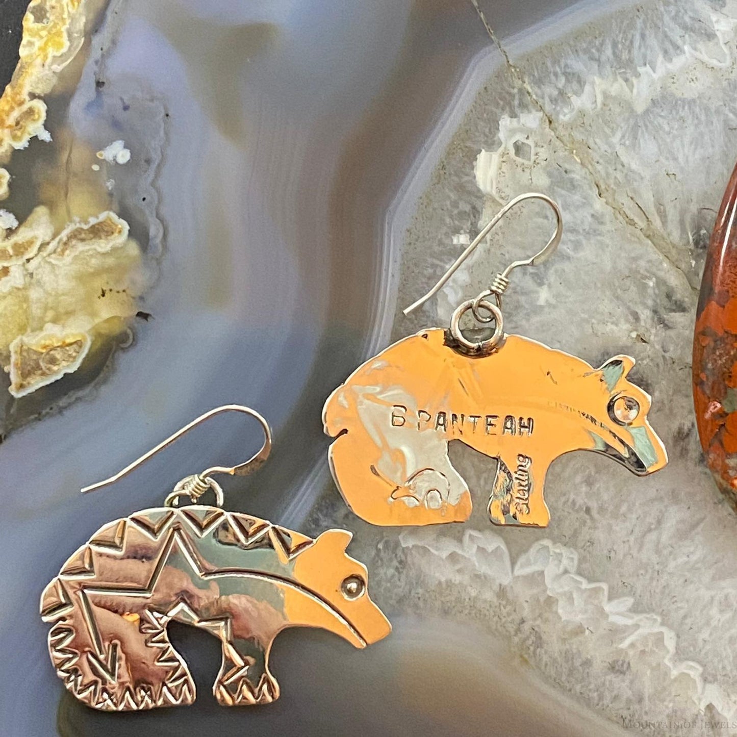 Brad Panteah Sterling Silver Stamped Fetish Bear Dangle Earrings For Women #2