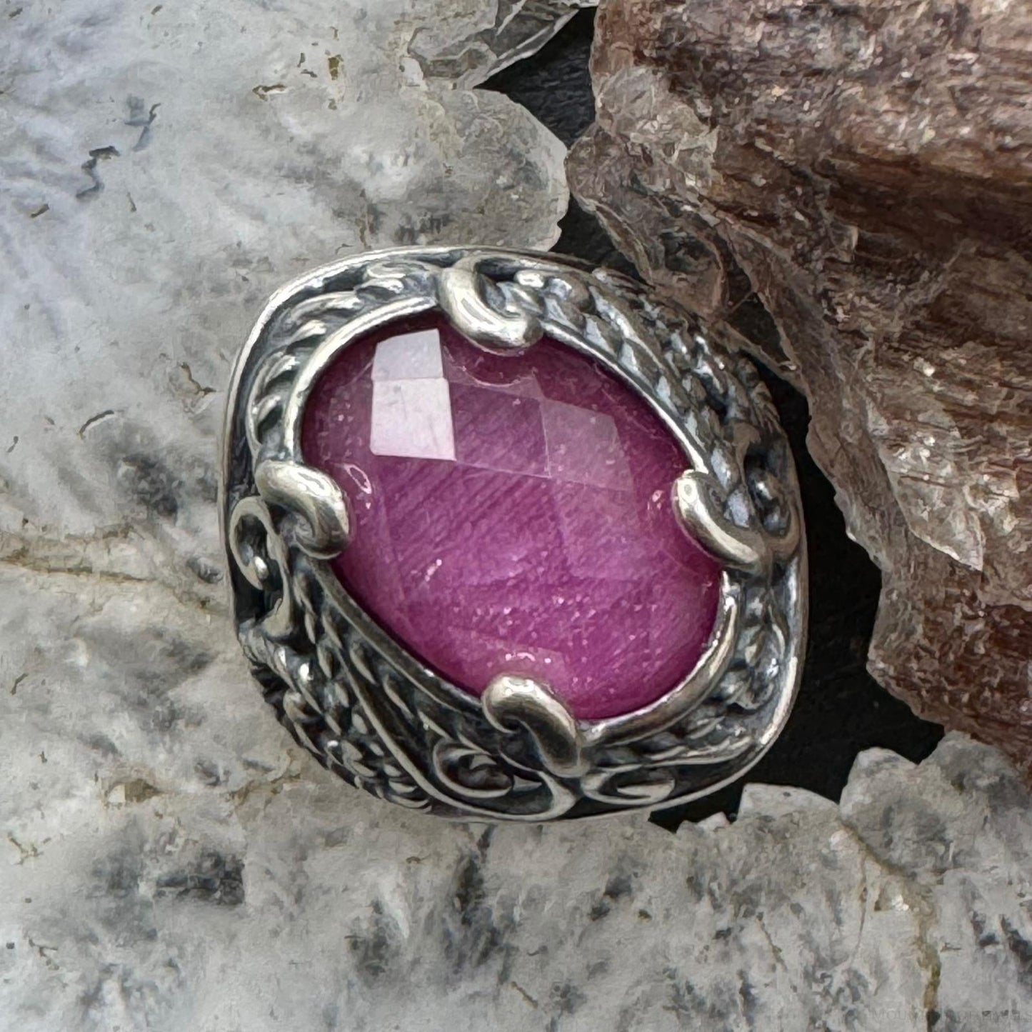 Carolyn Pollack Sterling Silver Oval Ruby Doublet Decorated Ring For Women Size Variety