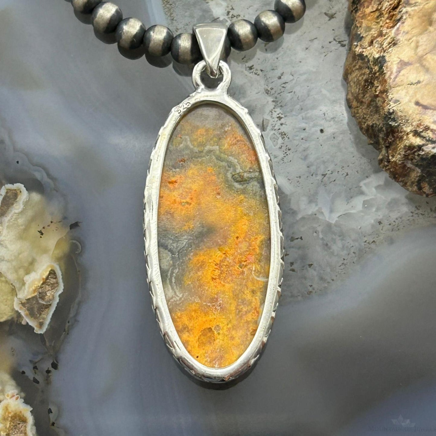 Sterling Silver Southwestern Style Oval Bumblebee Jasper Pendant For Women