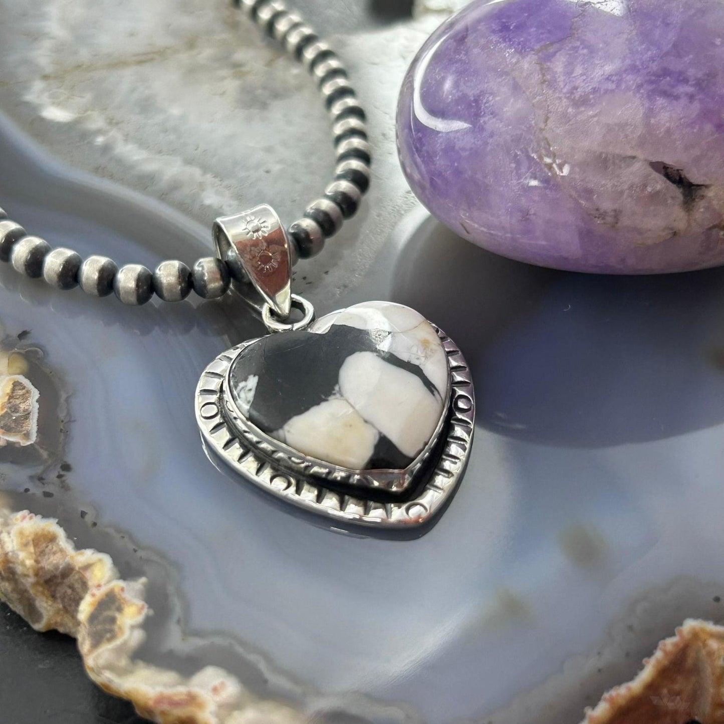 Sterling Silver Southwestern Style White Buffalo Heart Pendant For Women