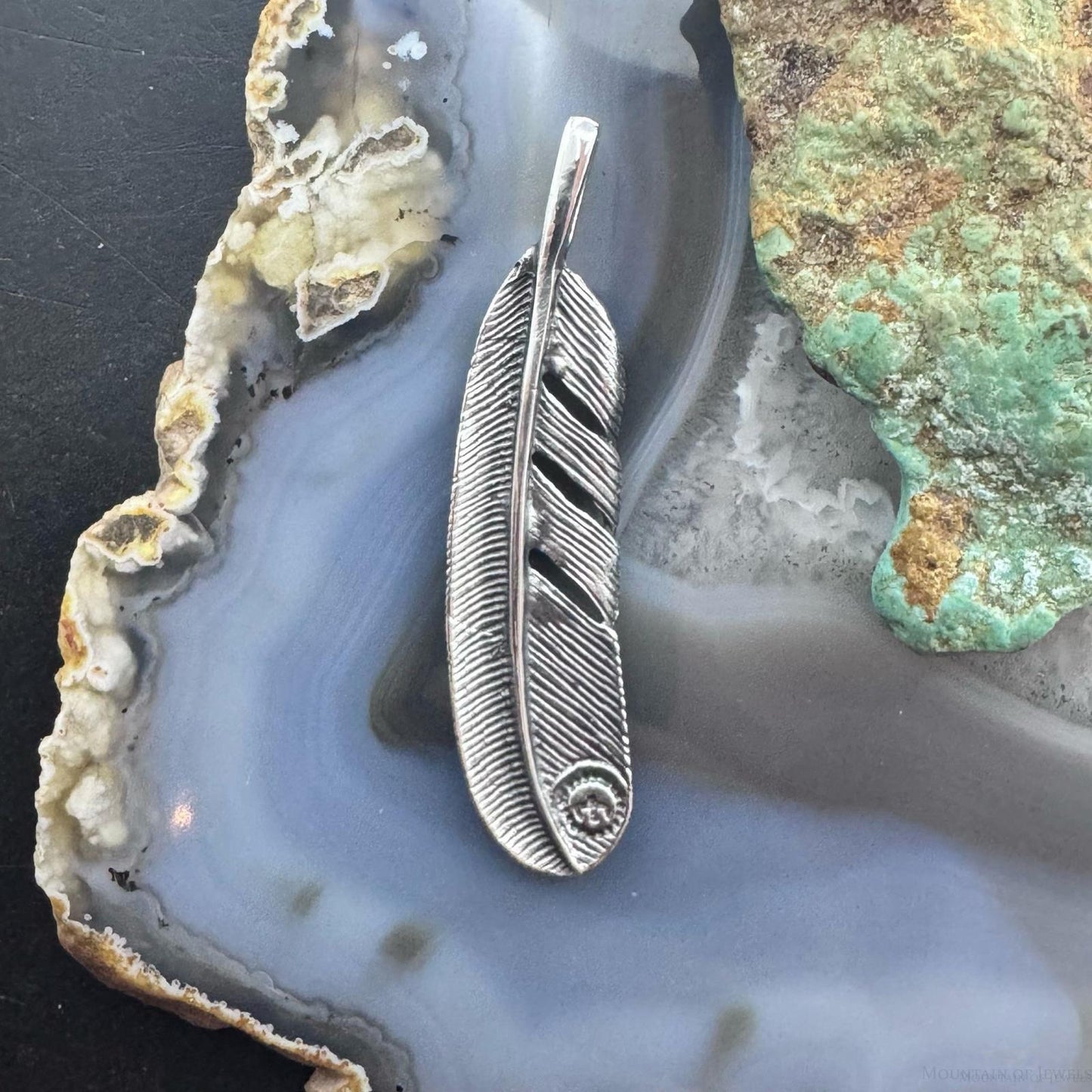 Sterling Silver Southwestern Style Curved Feather Unisex Pendant