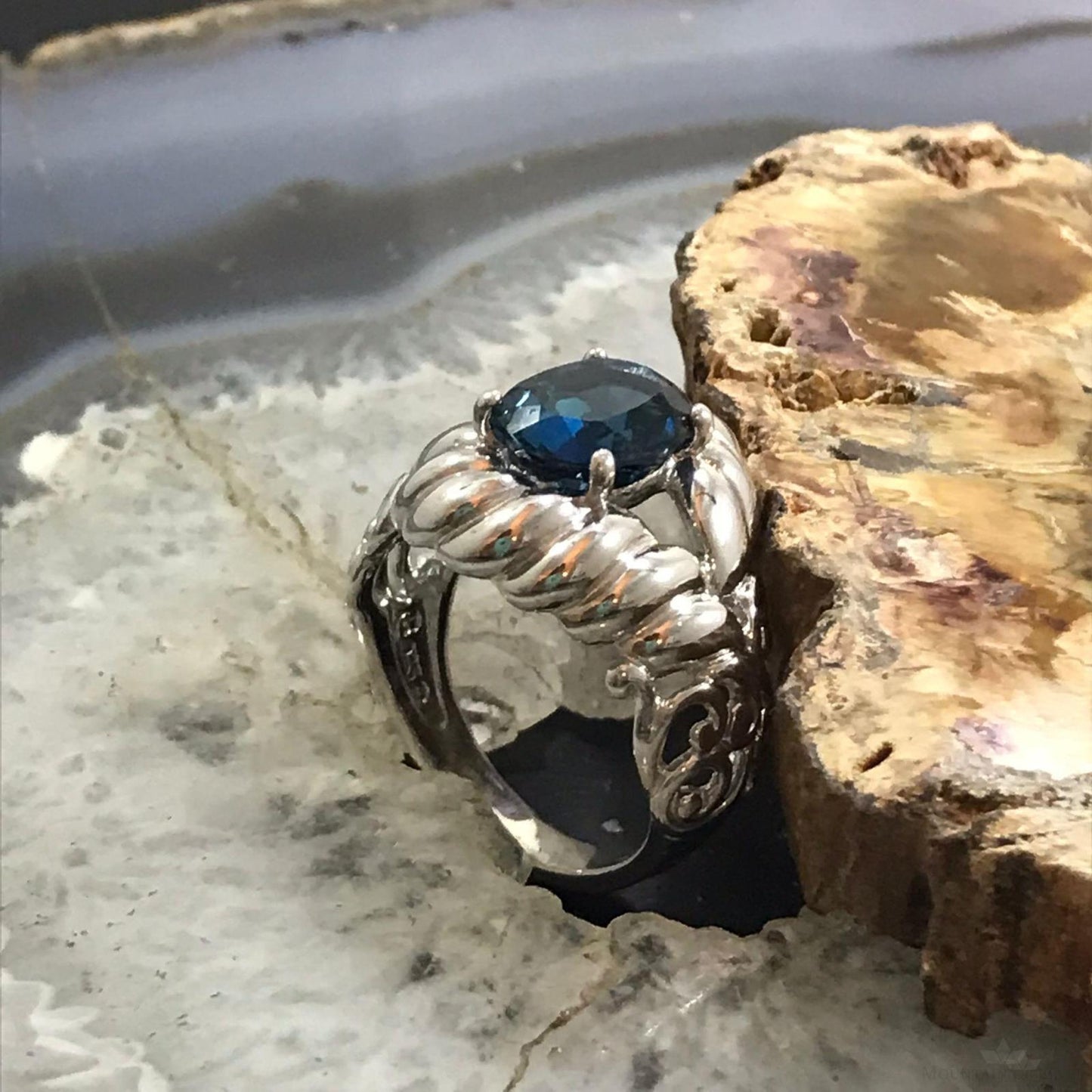 Carolyn Pollack Sterling Silver Oval Faceted London Blue Topaz Ring Size 8.25 For Women