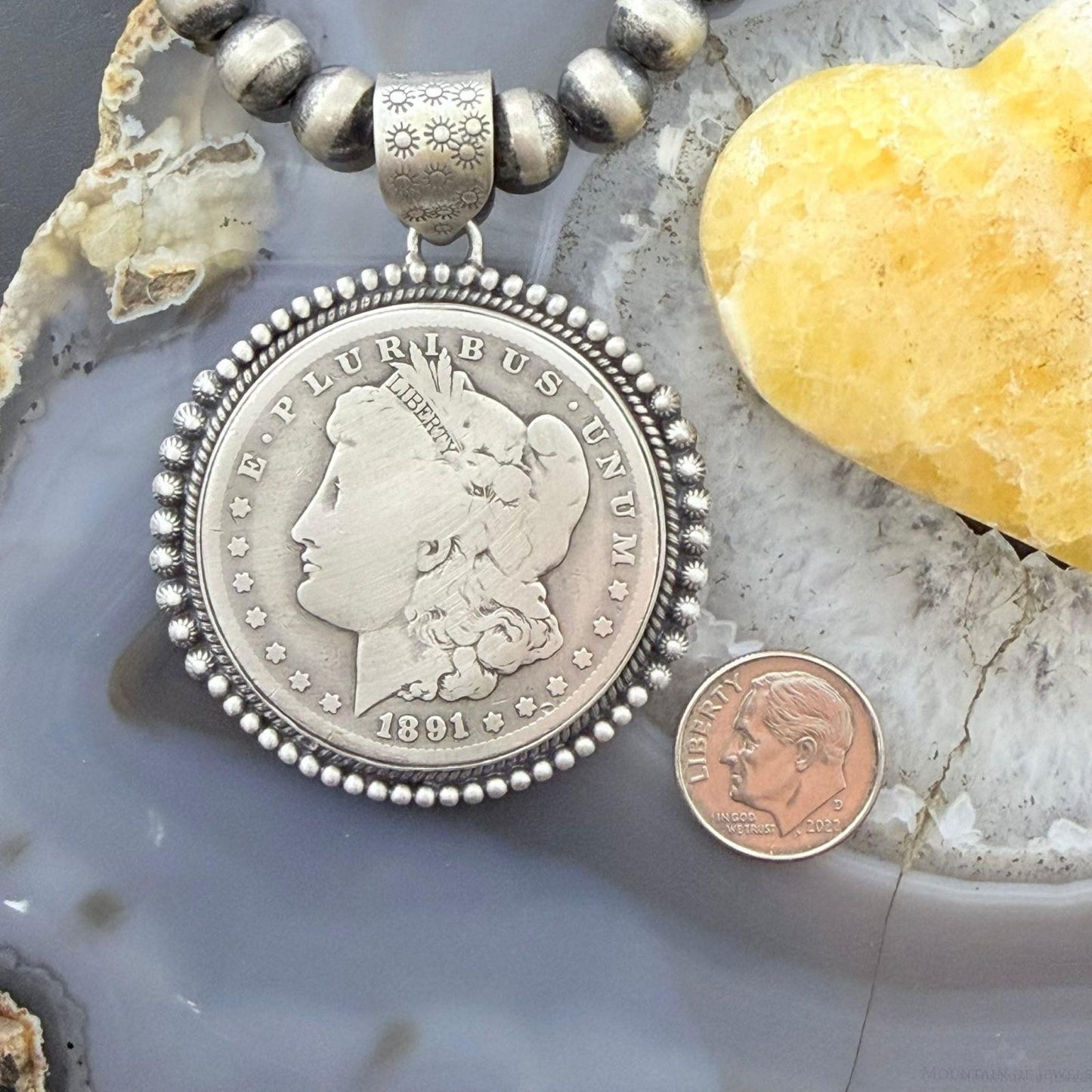 Genuine 90% Silver 1891 US Morgan Dollar Decorated Unisex Pendant