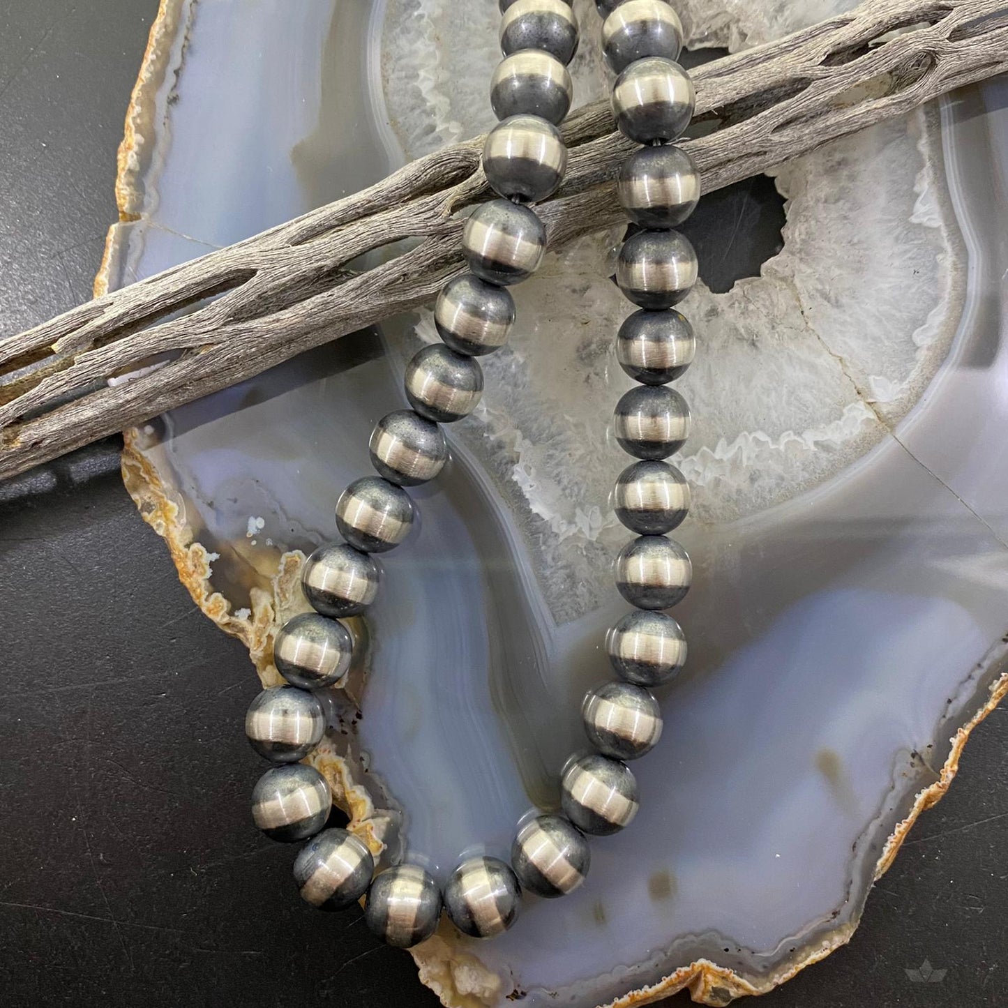 Navajo Pearl Beads 10 mm Sterling Silver Necklace Length 18" For Women