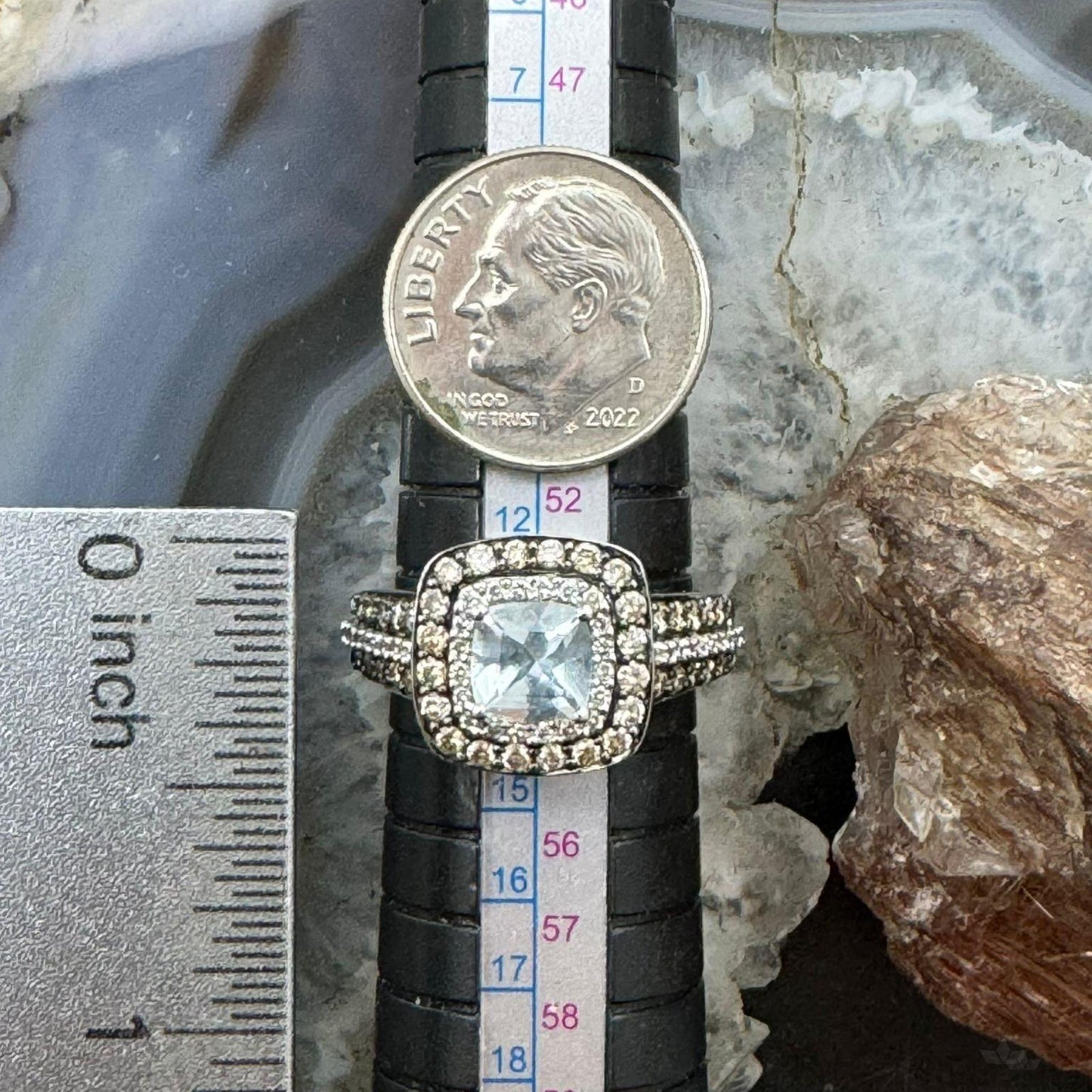 Le Vian 14K White Gold Ring with Square Aquamarine Chocolate & White Diamonds