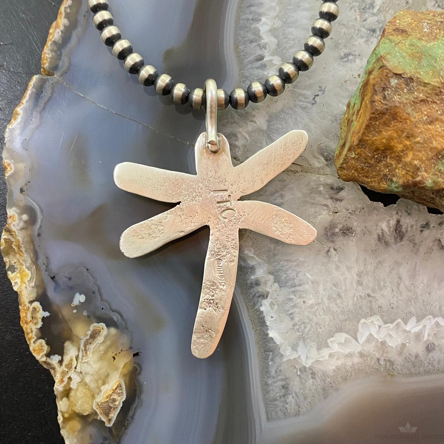 Ira Custer Native American Sterling Silver Tufa Cast Unisex Dragonfly Pendant