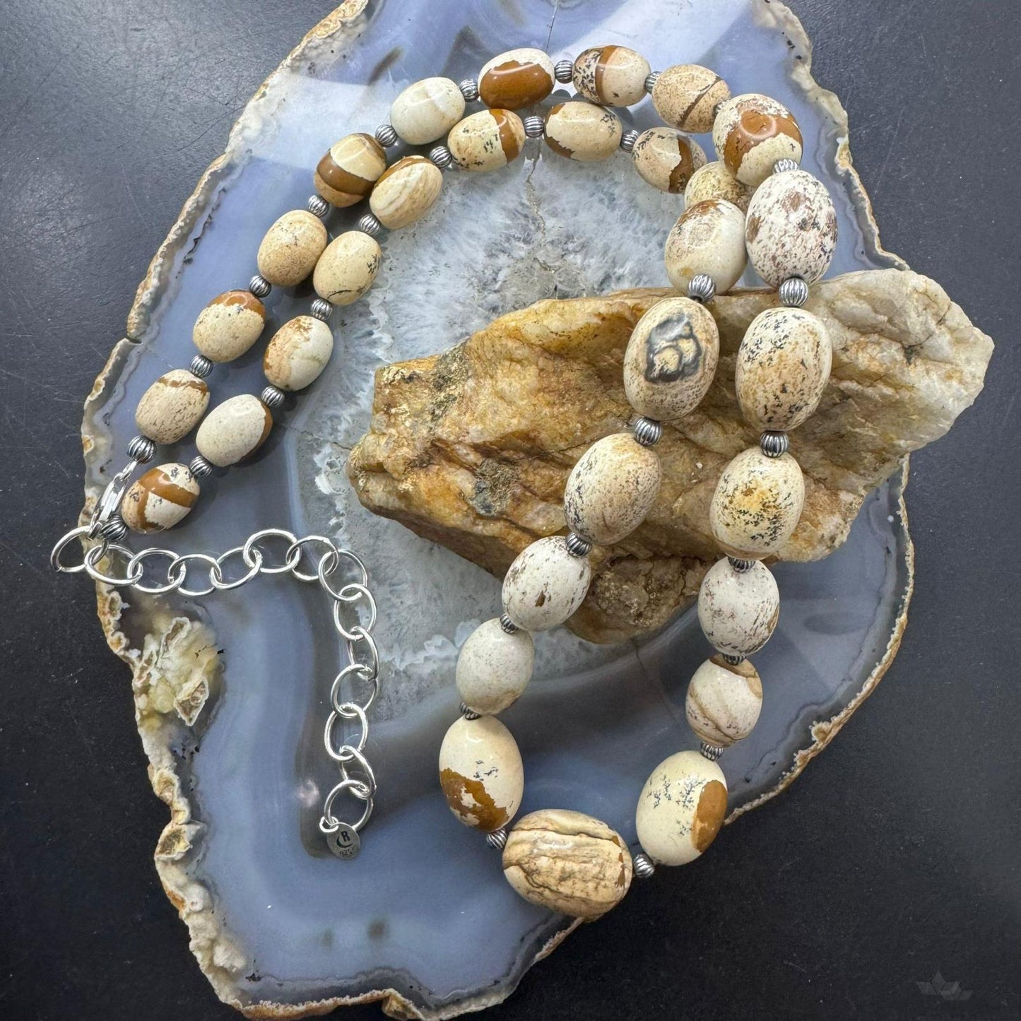 Carolyn Pollack Sterling Silver Egg Shape Picture Jasper Beaded Necklace For Women