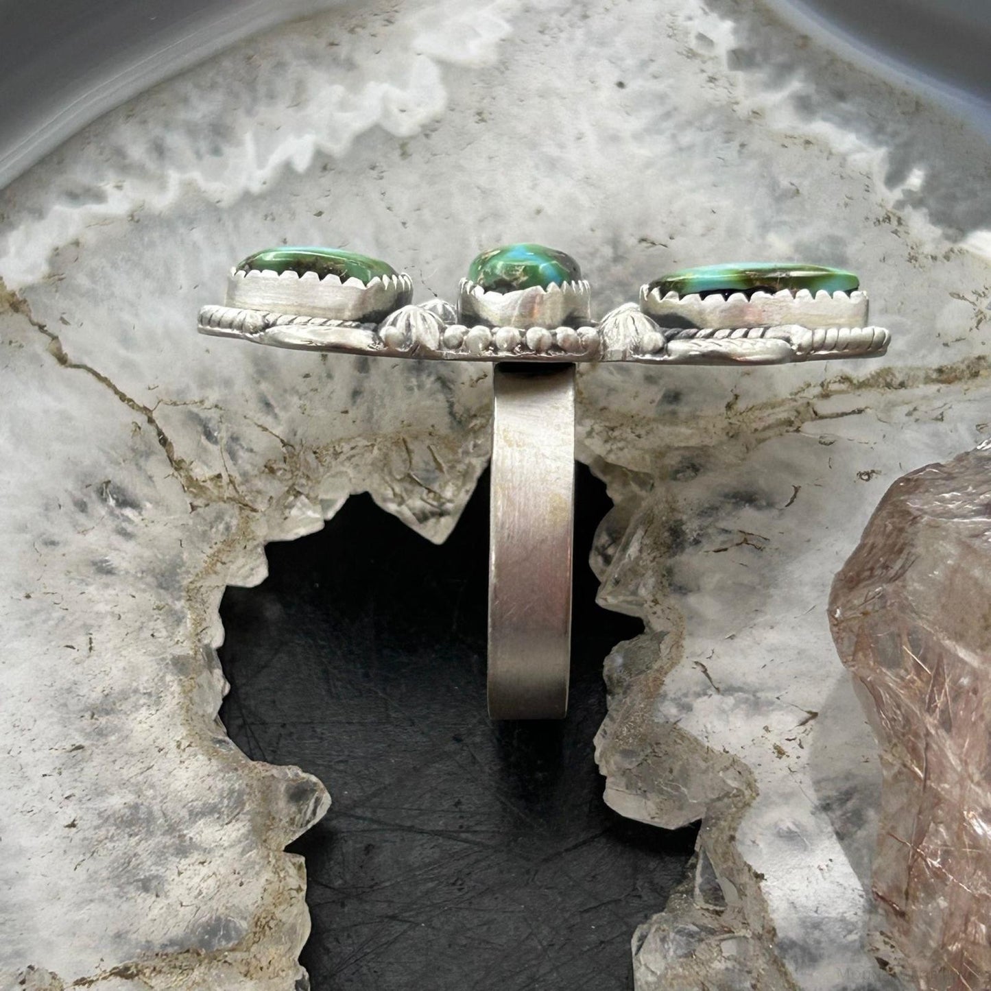 Sterling Silver Southwestern Style Sonora Gold Turquoise Adjustable Ring For Women #3