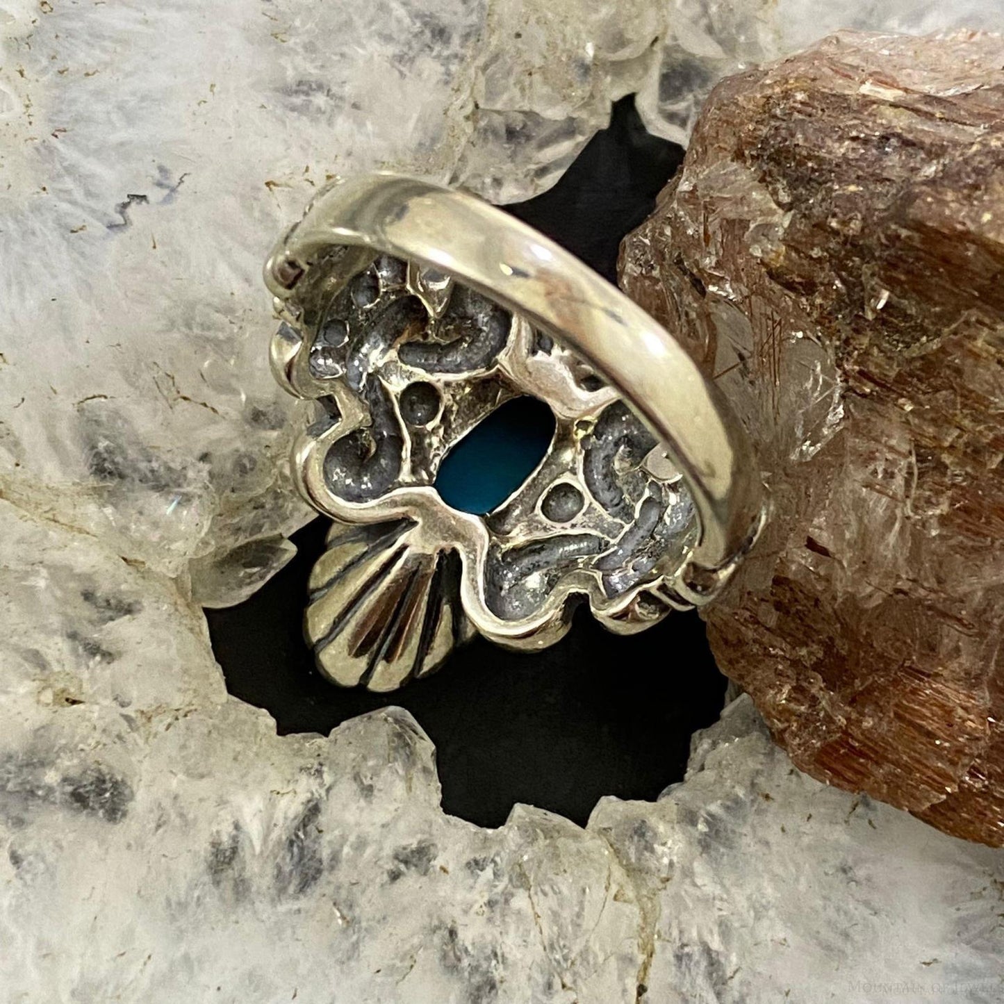 Carolyn Pollack Southwestern Style Sterling Silver Oval Blue Turquoise Decorated Ring For Women