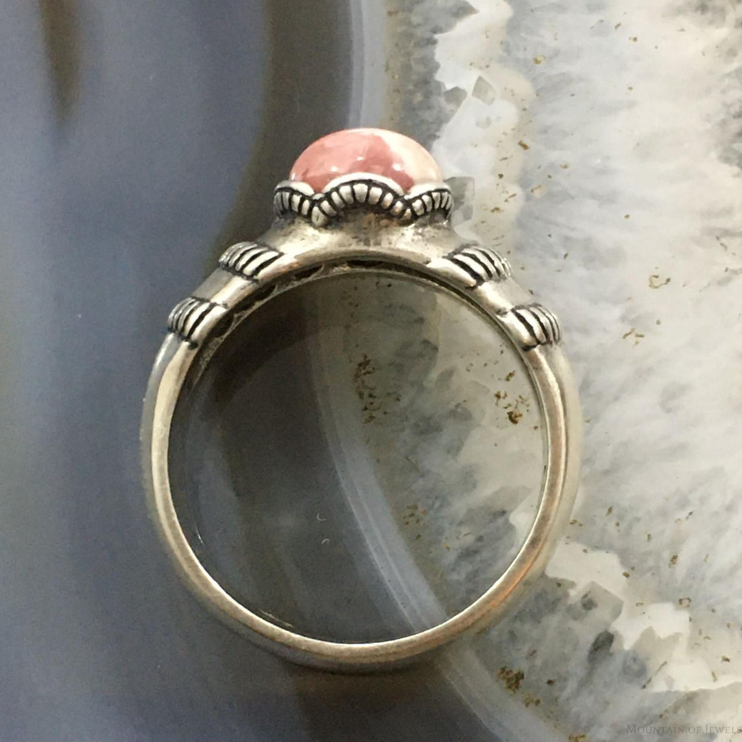 Carolyn Pollack Vintage Sterling Silver Round Rhodonite Decorated Ring For Women
