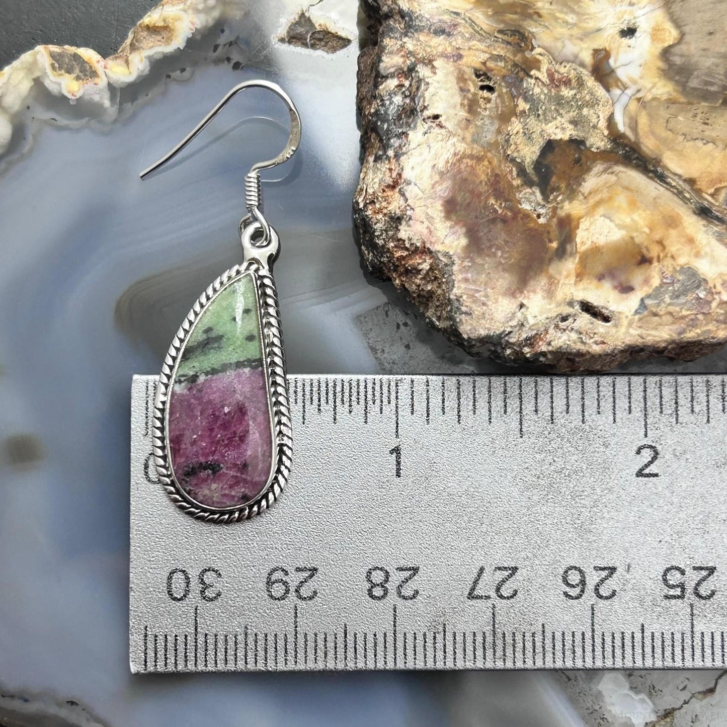 Sterling Silver Southwestern Style Paisley Ruby Zoisite Dangle Earrings For Women