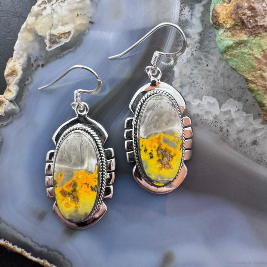 Sterling Silver Southwestern Style Oval Eclipse Jasper Decorated Dangle Earrings For Women