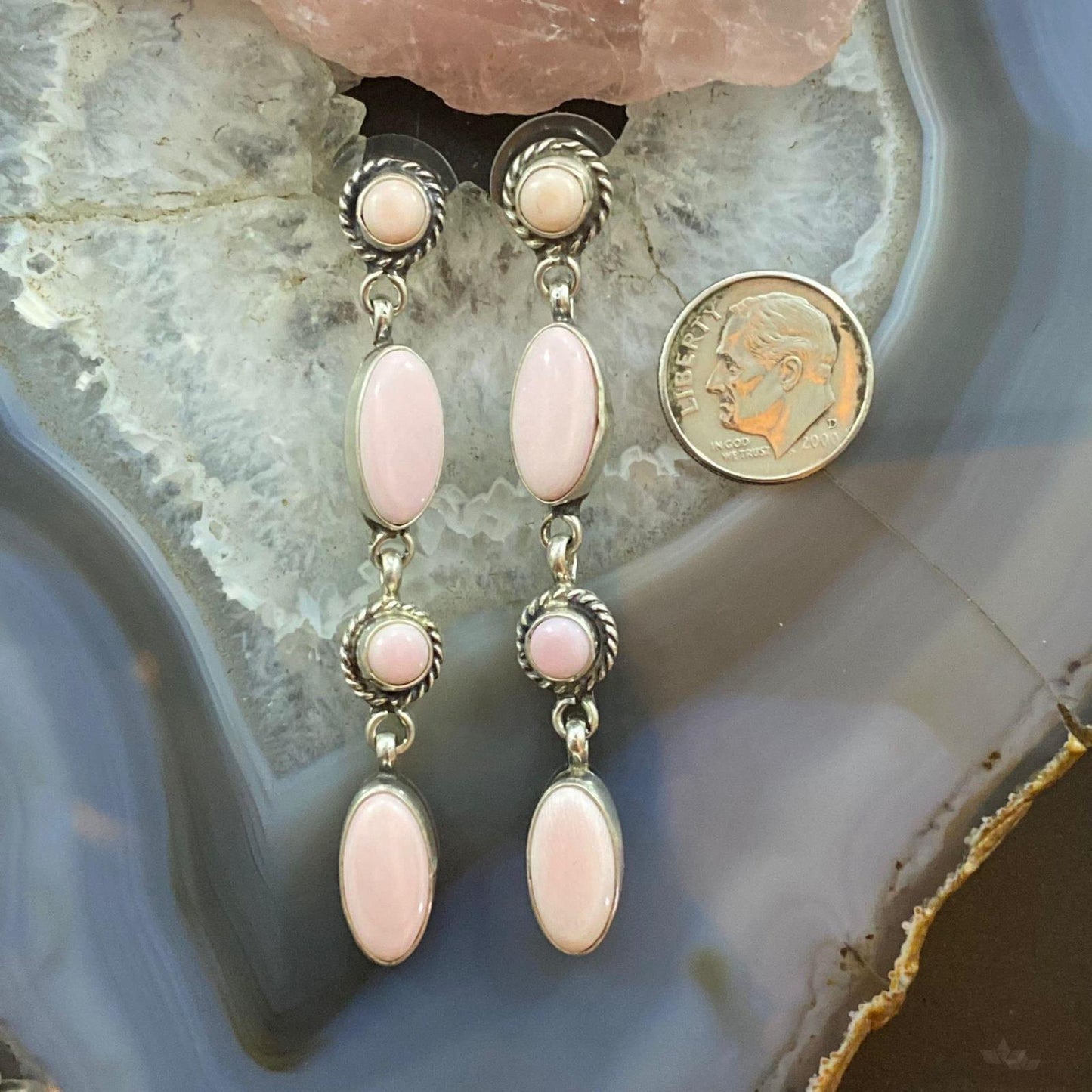 Monica Silversmith Sterling Silver Pink Conch Shell Dangle Earrings For Women