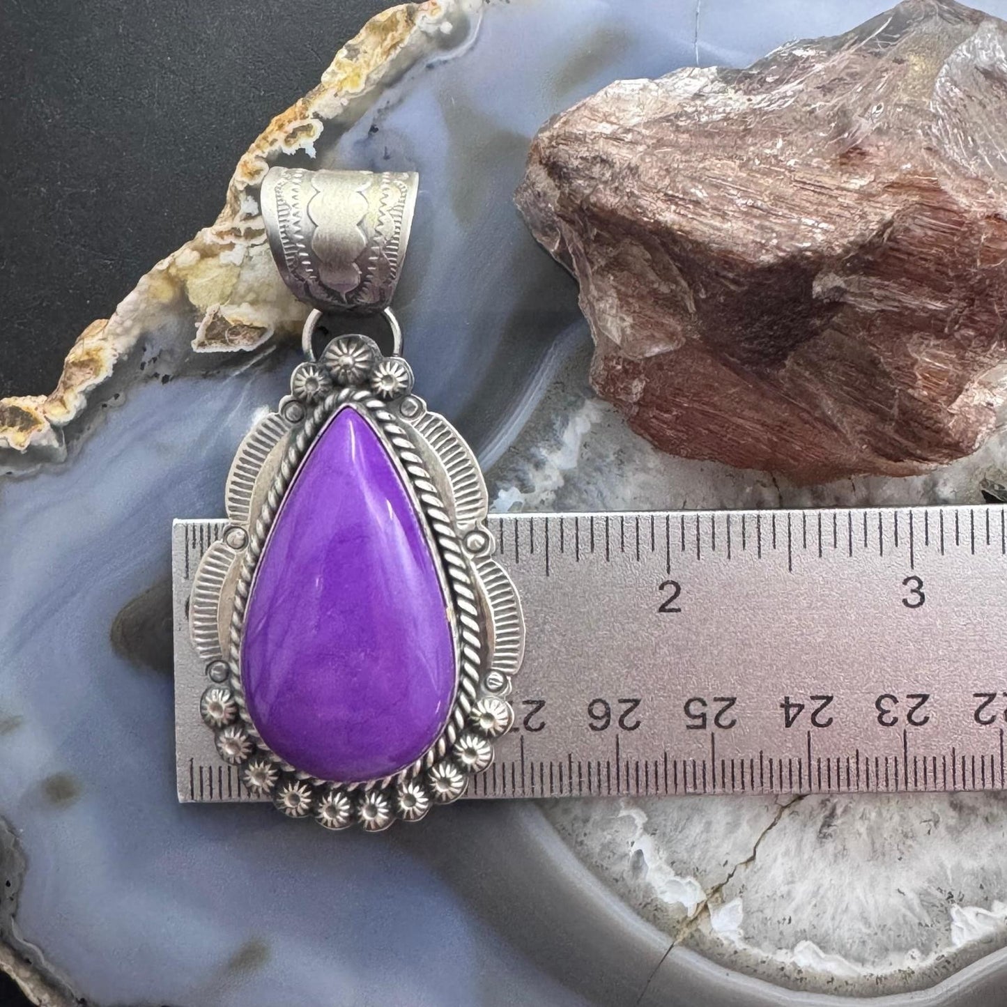 Native American Sterling Silver Teardrop Purple Phosphosiderite Pendant For Women