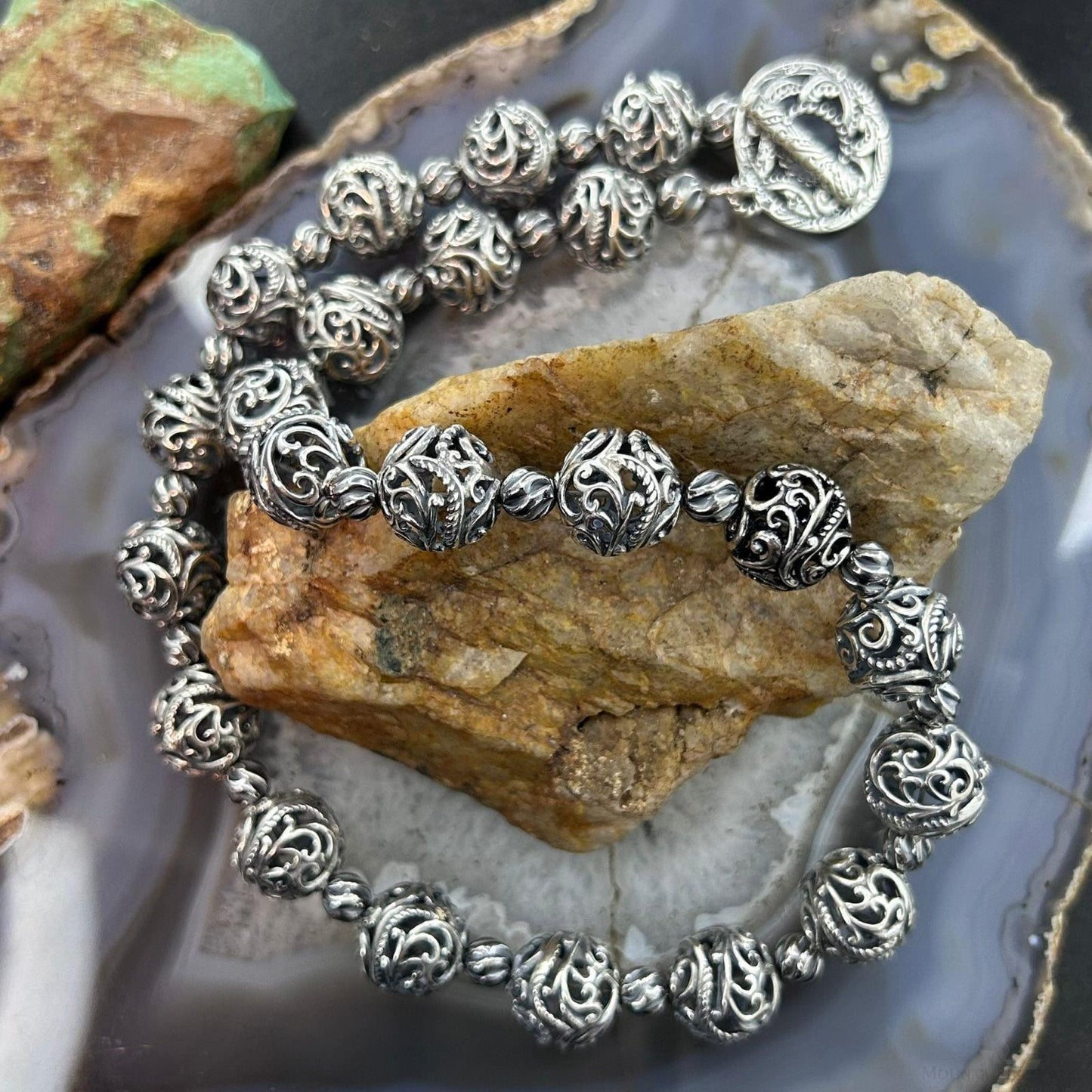 Carolyn Pollack Sterling Silver Swirl Beads w/Round Toggle Necklace For Women