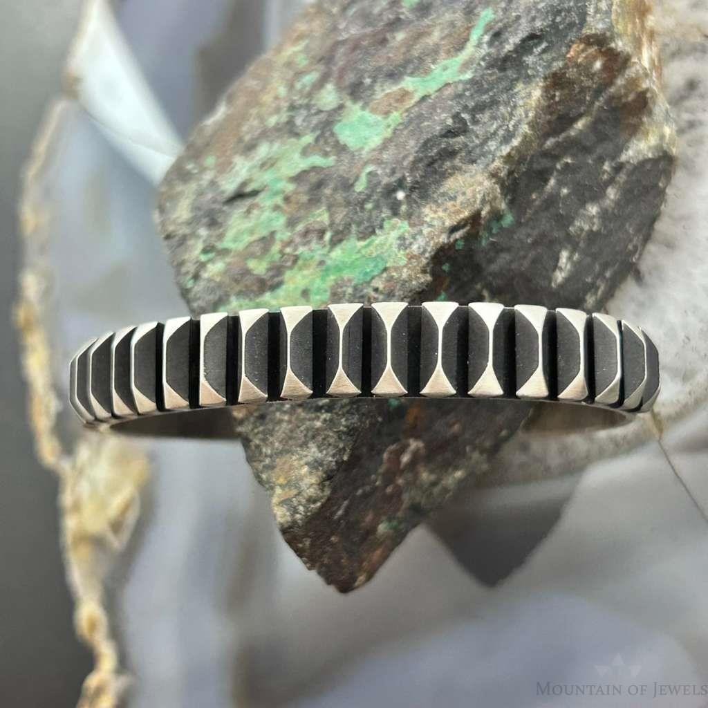 Leander Tahe Native American Sterling Silver 3D Geometric Unisex Cuff Bracelet