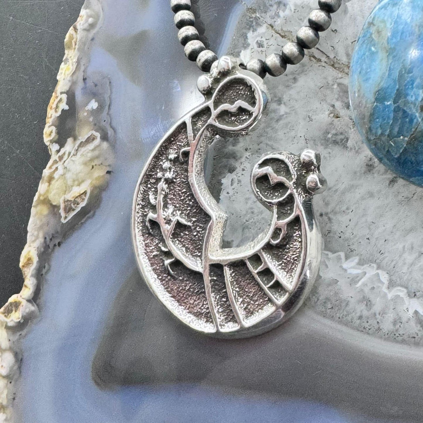 Gary Custer Native American Navajo Sterling Silver Tufa Cast Mother & Child Pendant For Women