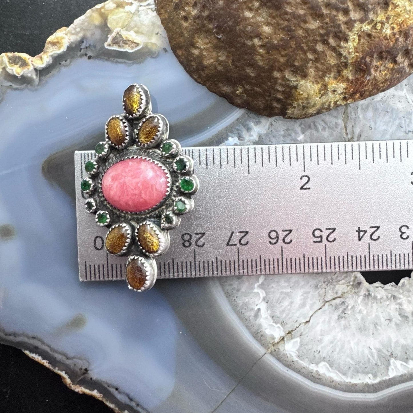 Ron Wesley Vintage Sterling Silver Southwestern Multi Gemstones Brooch For Women