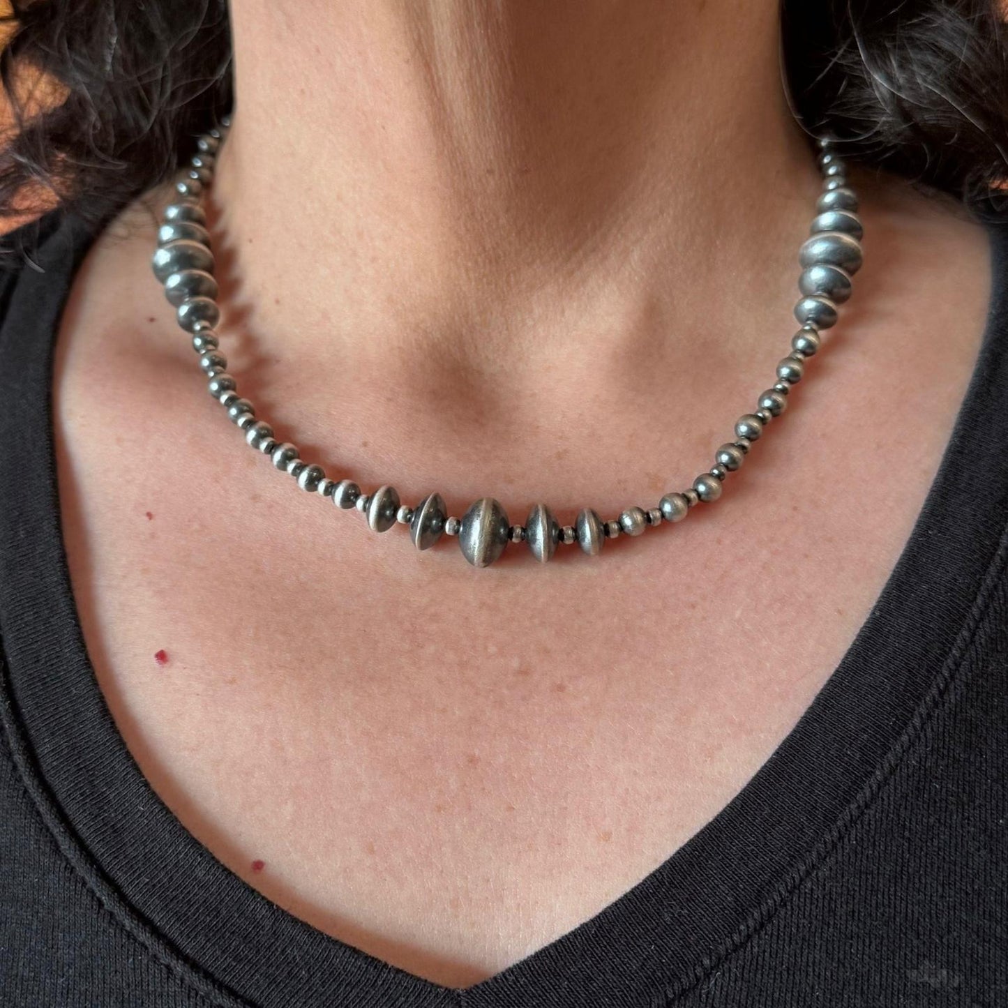 Sterling Silver Southwestern Style 2-12mm Navajo Pearl Bead 18"- 20" Necklace #2