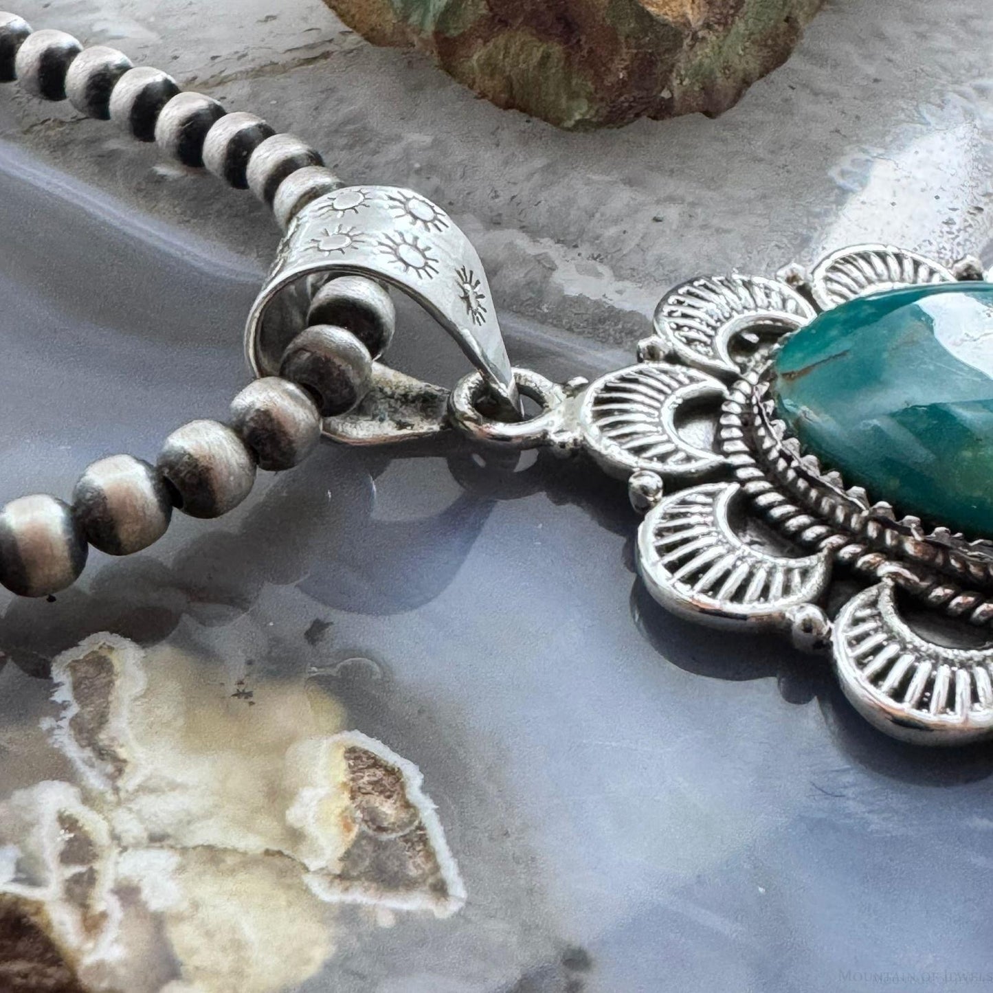 Sterling Silver Southwestern Style Large Turquoise Decorated Pendant For Women