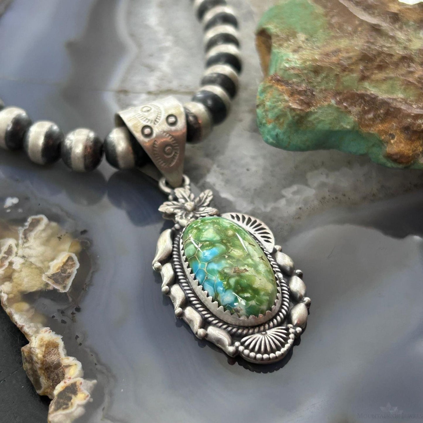 Sterling Silver Southwestern Style Sonora Gold Turquoise Decorated Pendant For Women