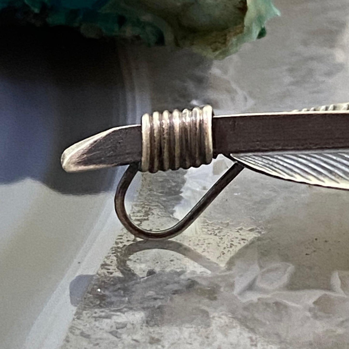 Billy Long Sterling Silver Oxidized Feather w/Turquoise Unisex Pendant Necklace