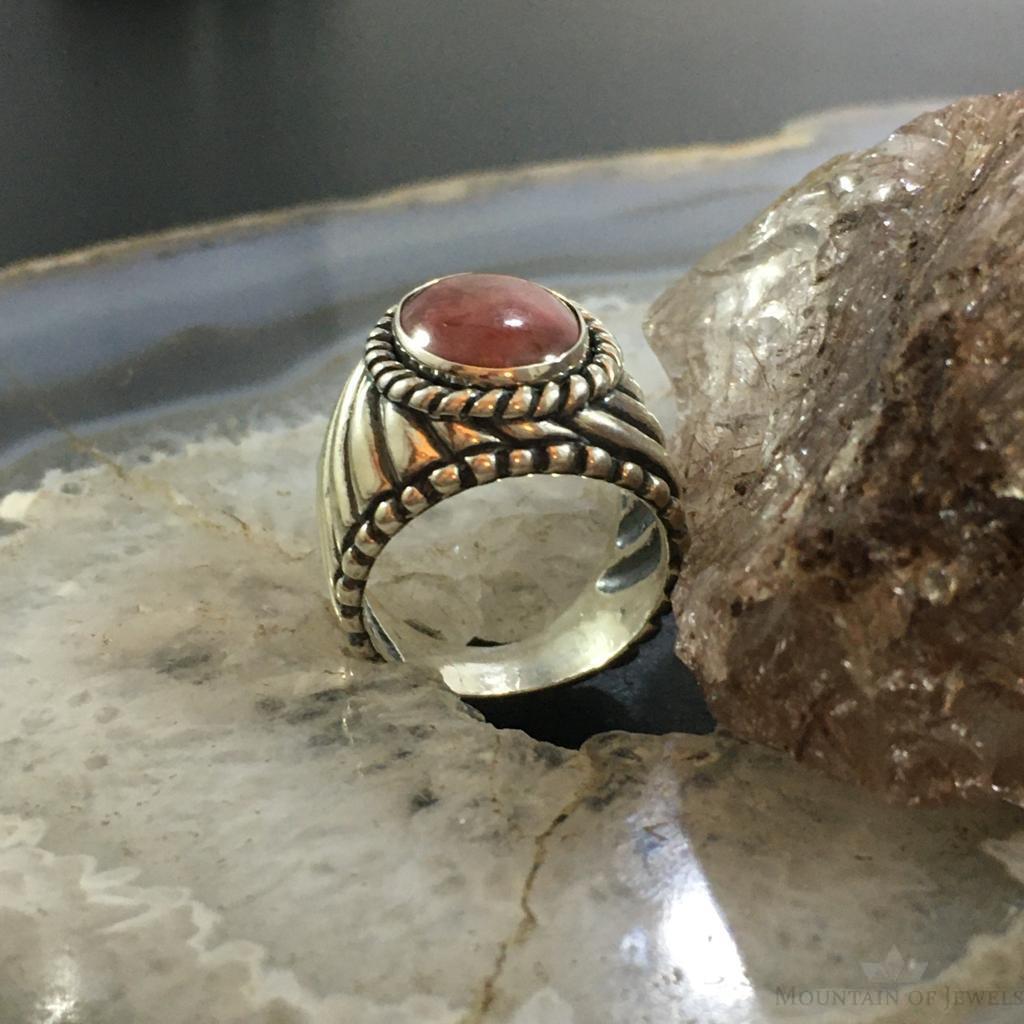 Carolyn Pollack Vintage Sterling Silver Oval Rhodonite Decorated Unisex Shield Ring